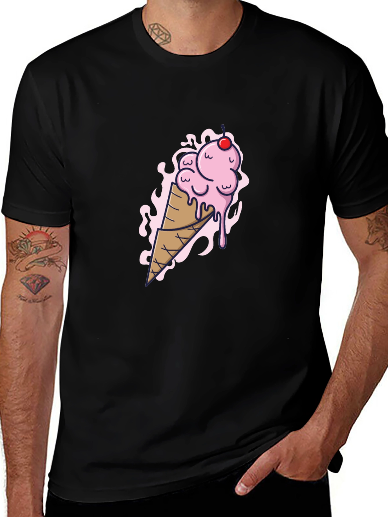 Ice Cream Cone Graphic Tee - Black