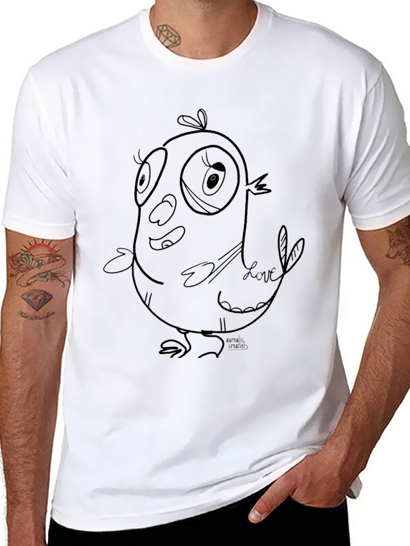 Cartoon Bird Graphic Black T-Shirt