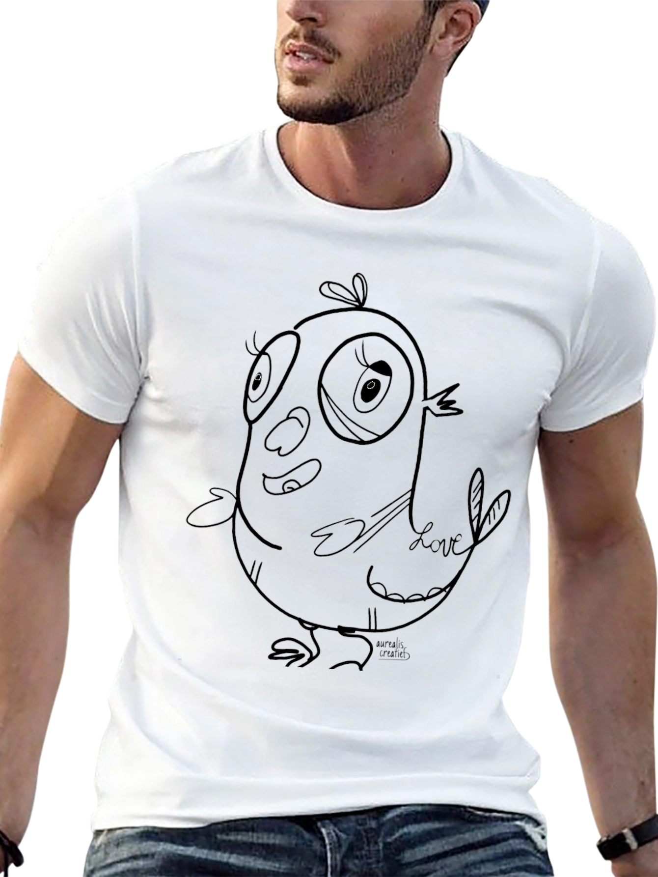 Cartoon Bird Graphic Black T-Shirt