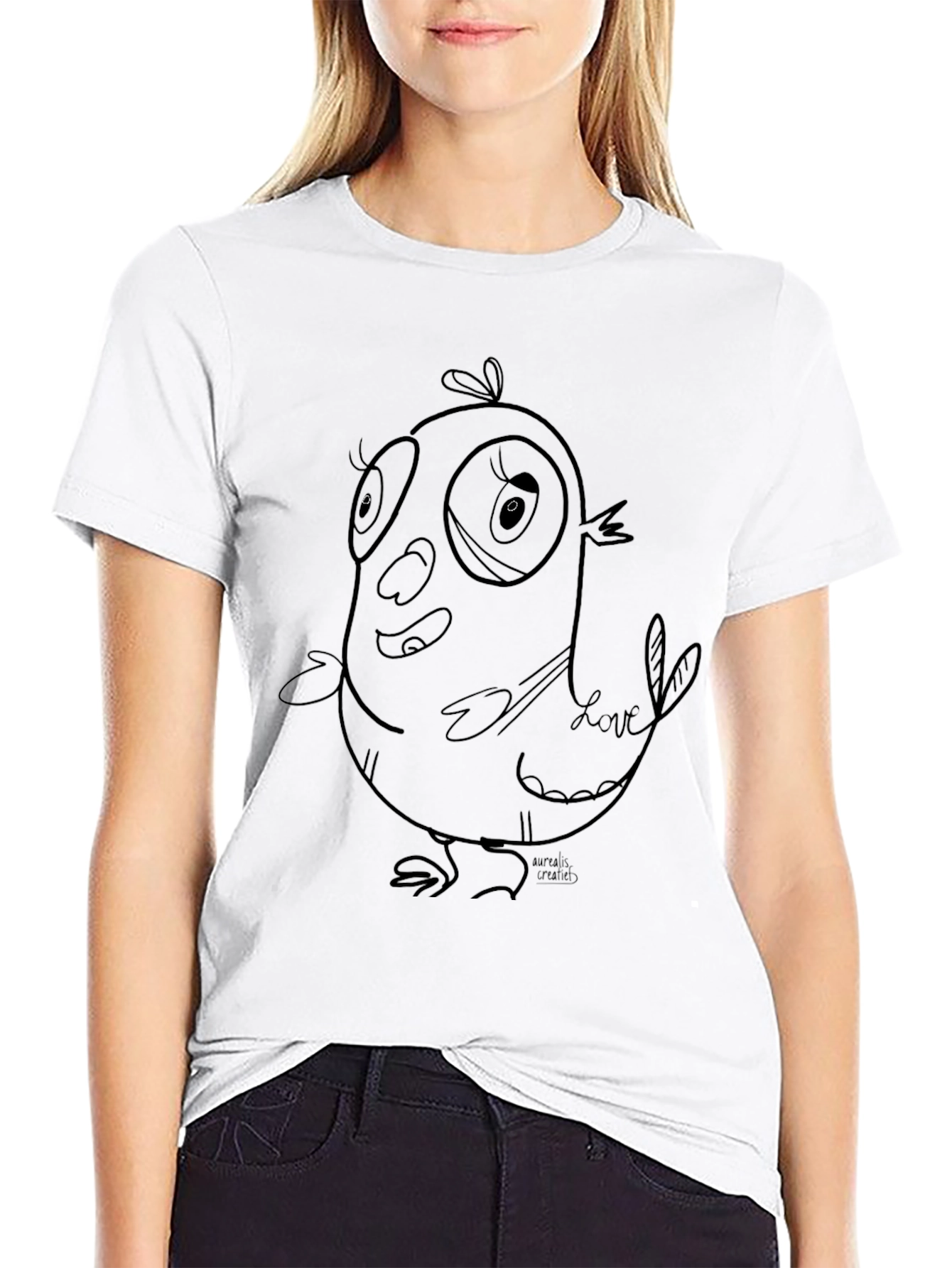 Cartoon Bird Graphic Black T-Shirt