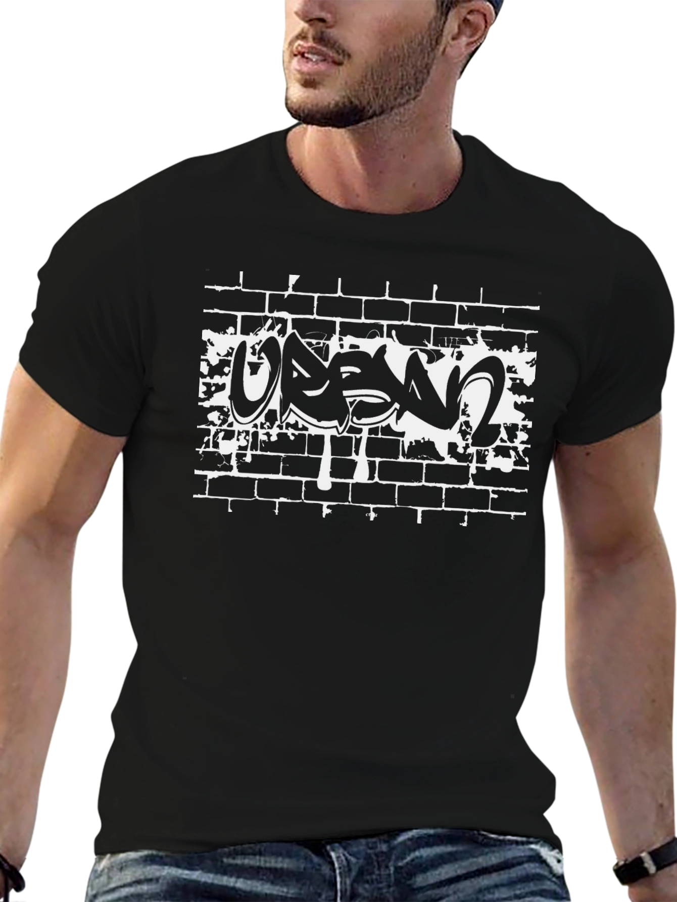 Urban Graffiti Brick Wall Black T-Shirt