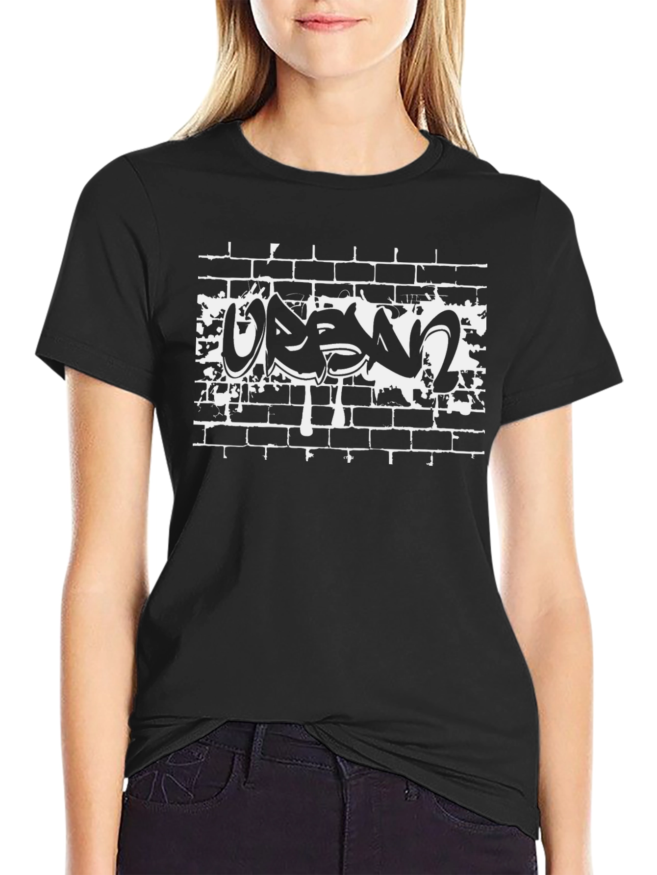 Urban Graffiti Brick Wall Black T-Shirt