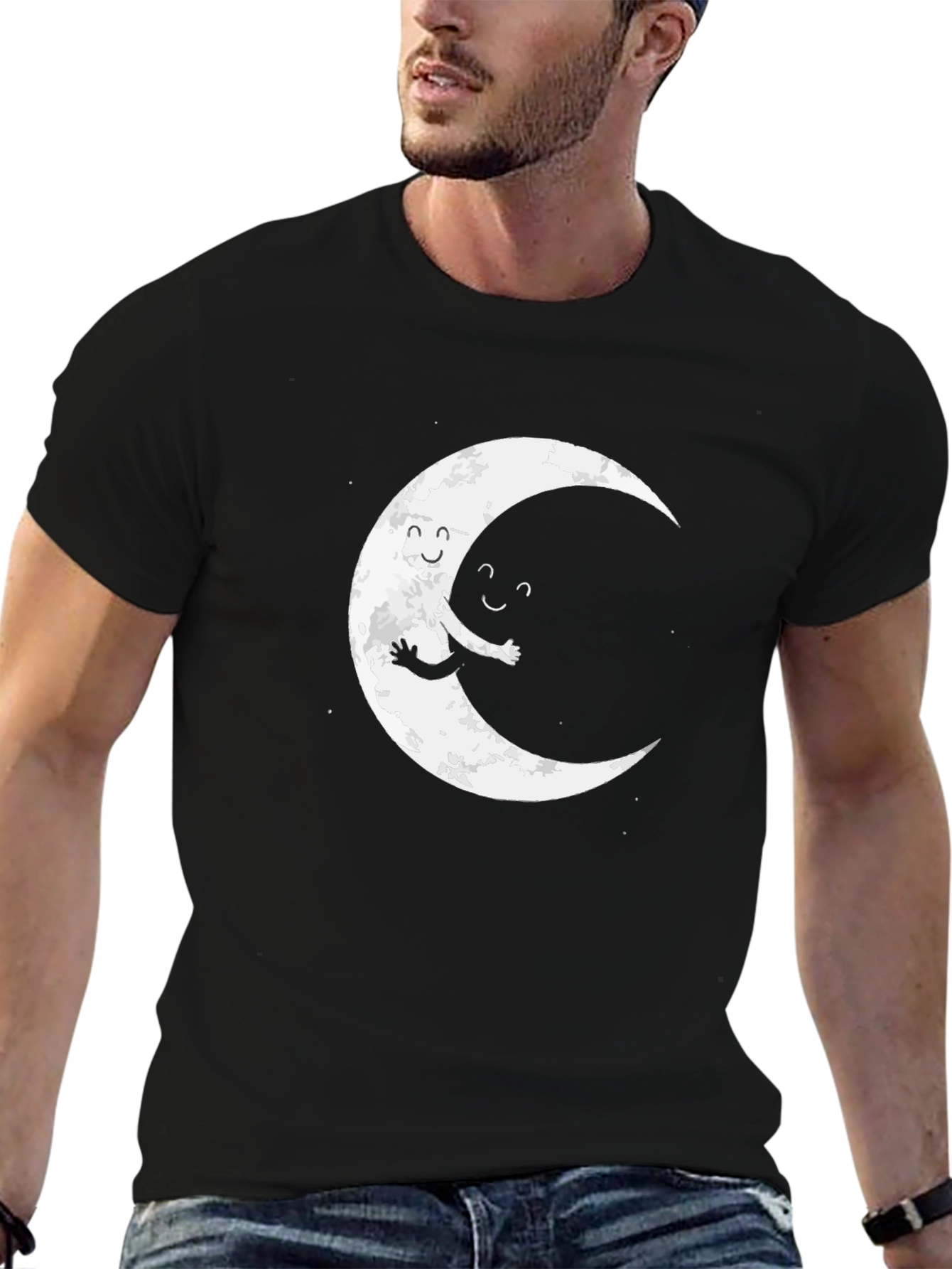 Moon Hug Graphic Tee - Unisex Black T-Shirt