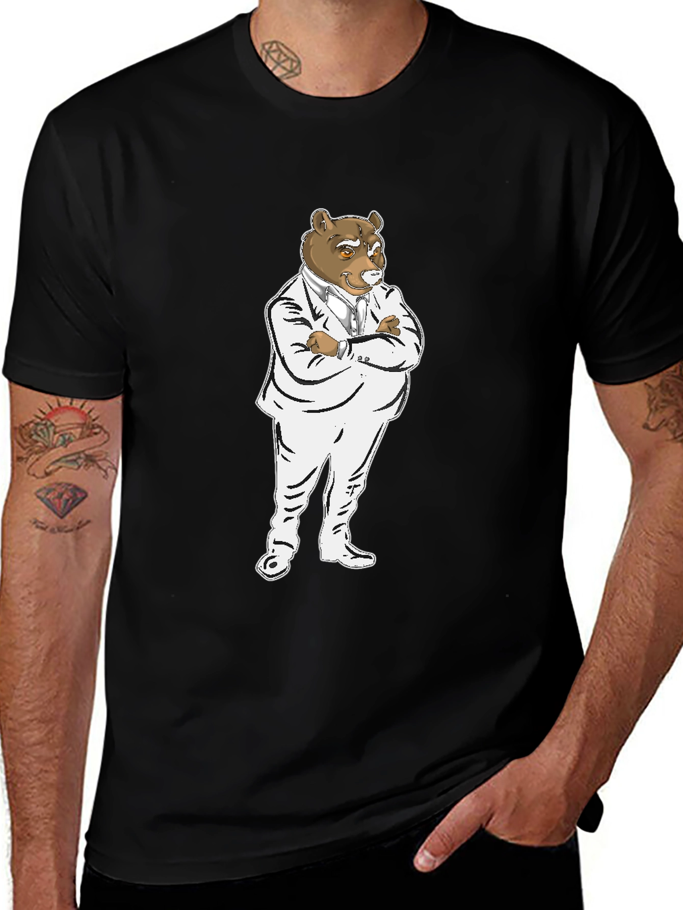 Bear Boss T-Shirt - Black Crew Neck Graphic Tee