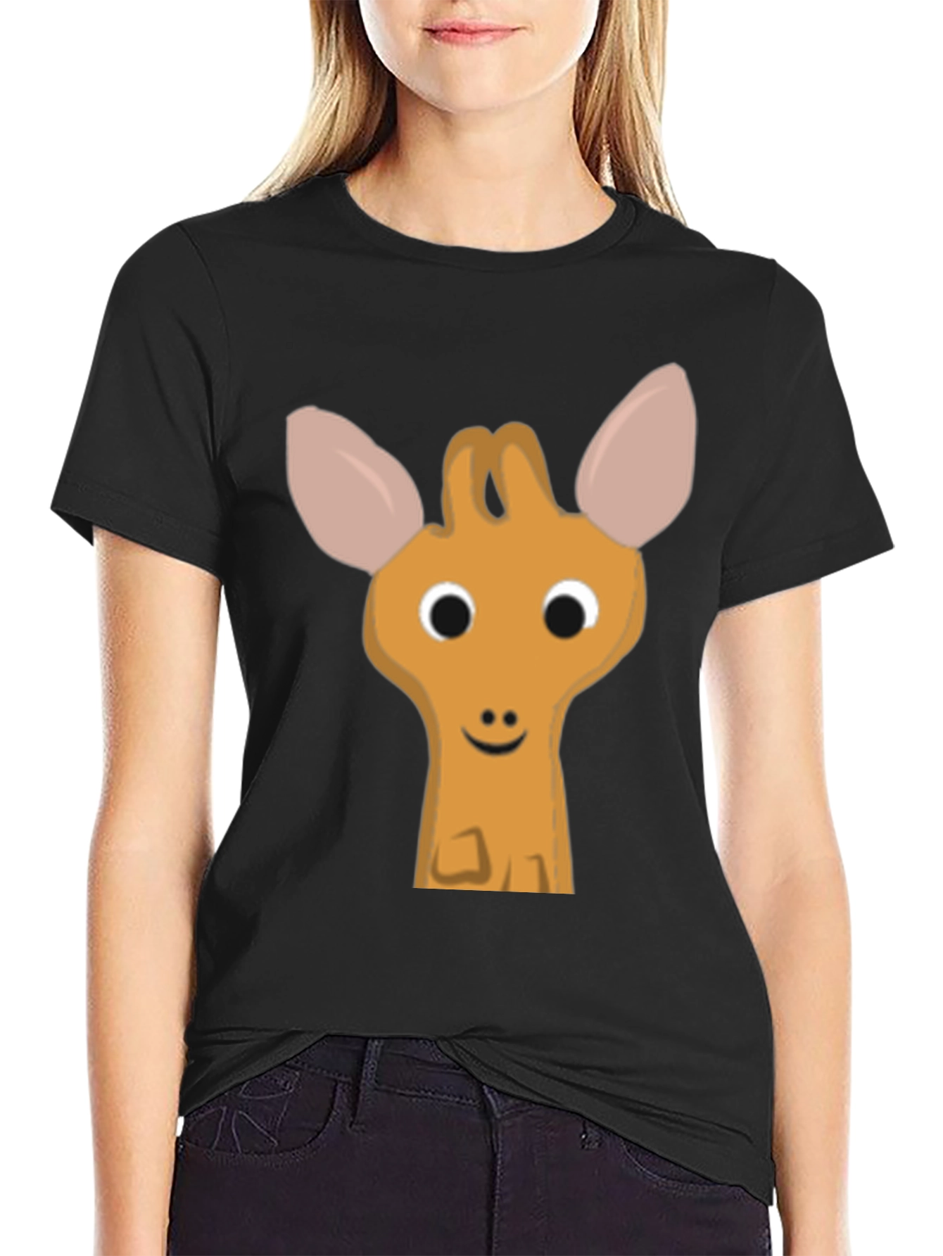 Cute Cartoon Deer Graphic Black T-Shirt