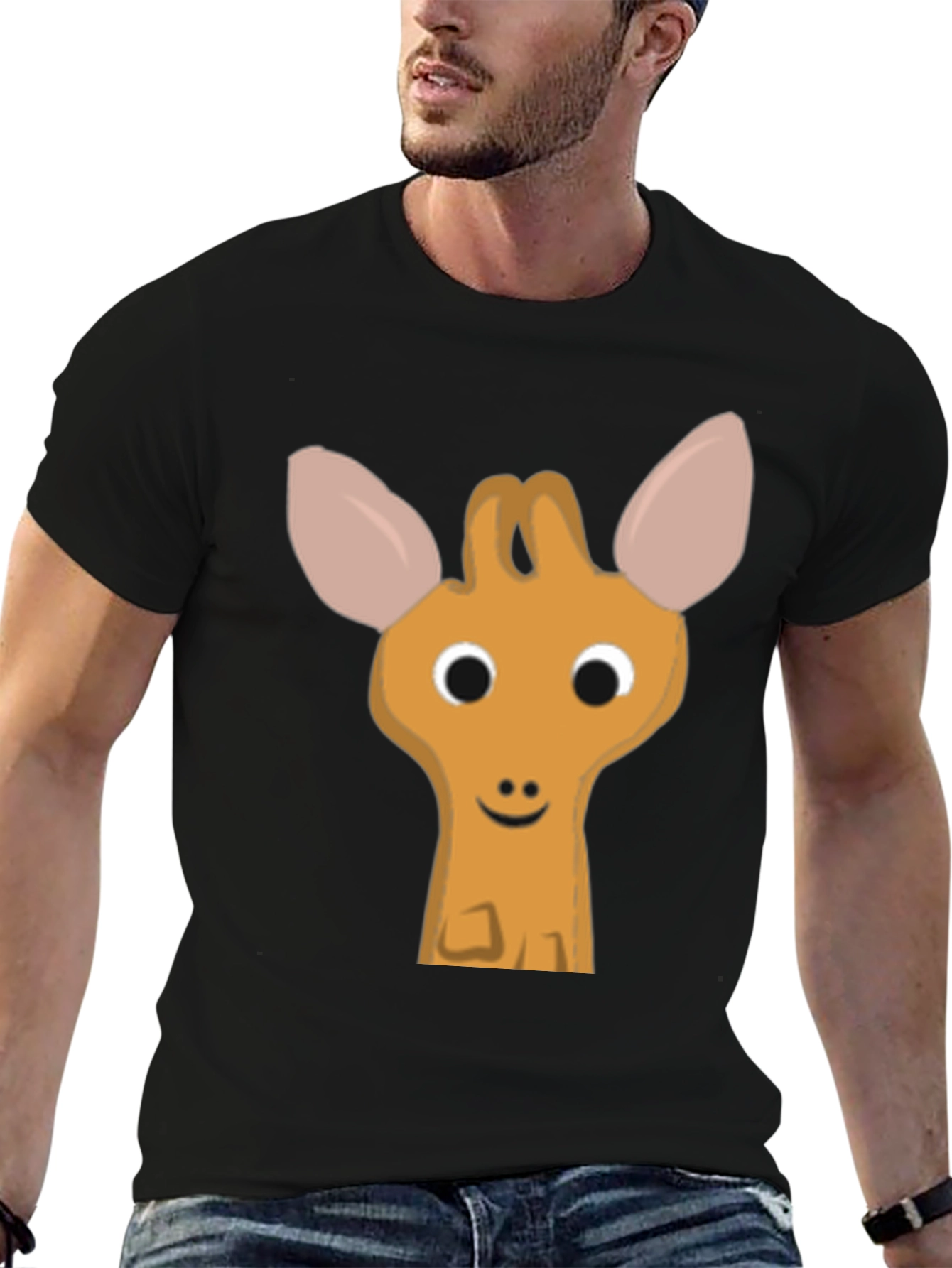 Cute Cartoon Deer Graphic Black T-Shirt