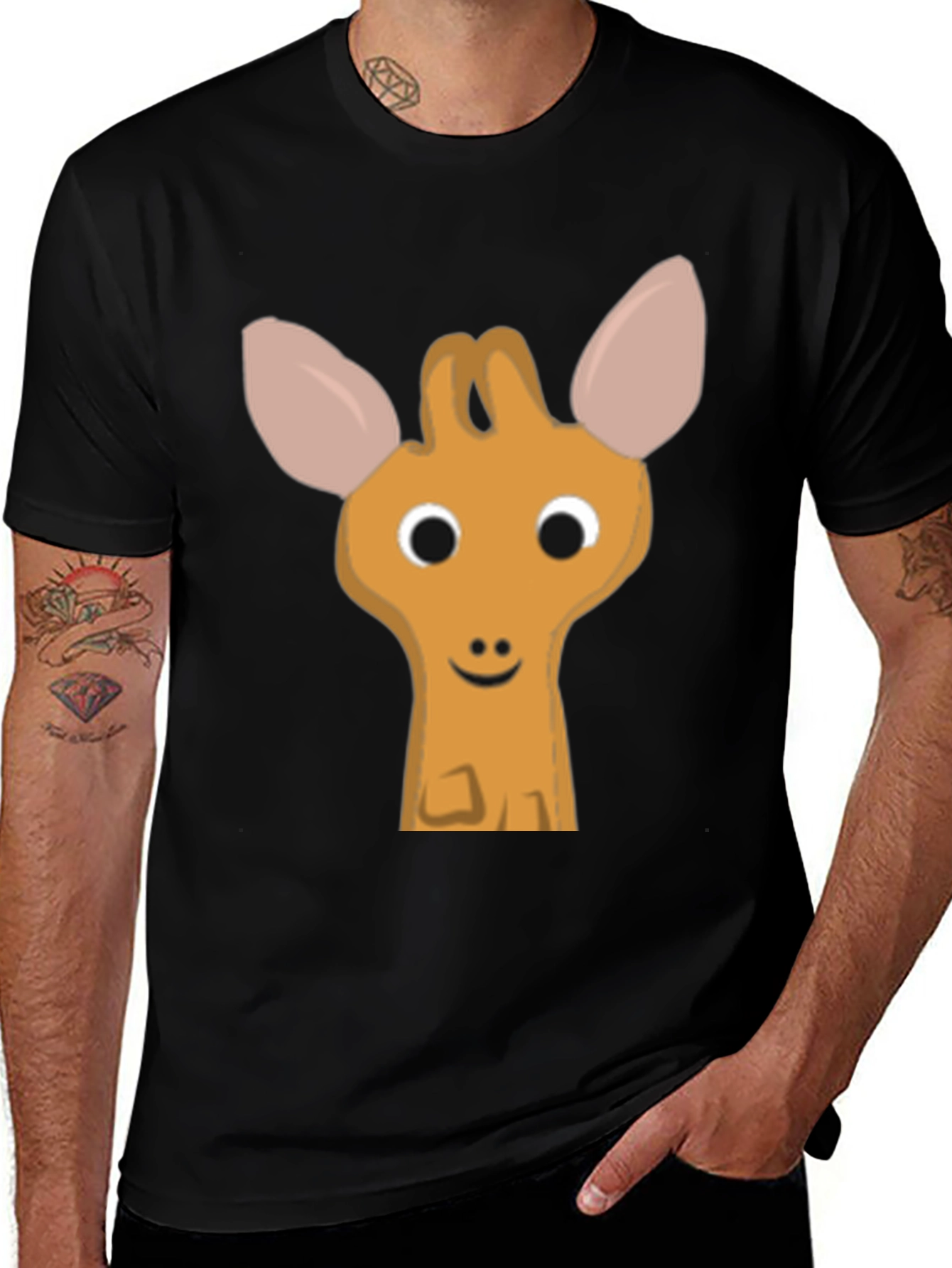 Cute Cartoon Deer Graphic Black T-Shirt