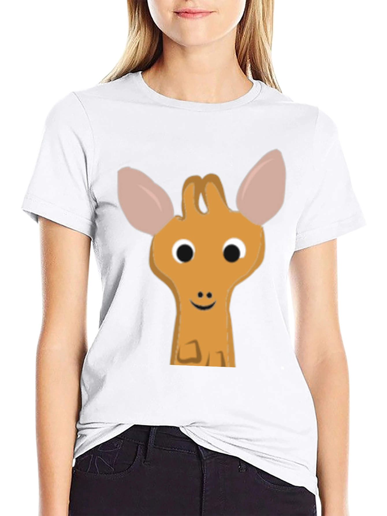 Cute Cartoon Deer Graphic Black T-Shirt