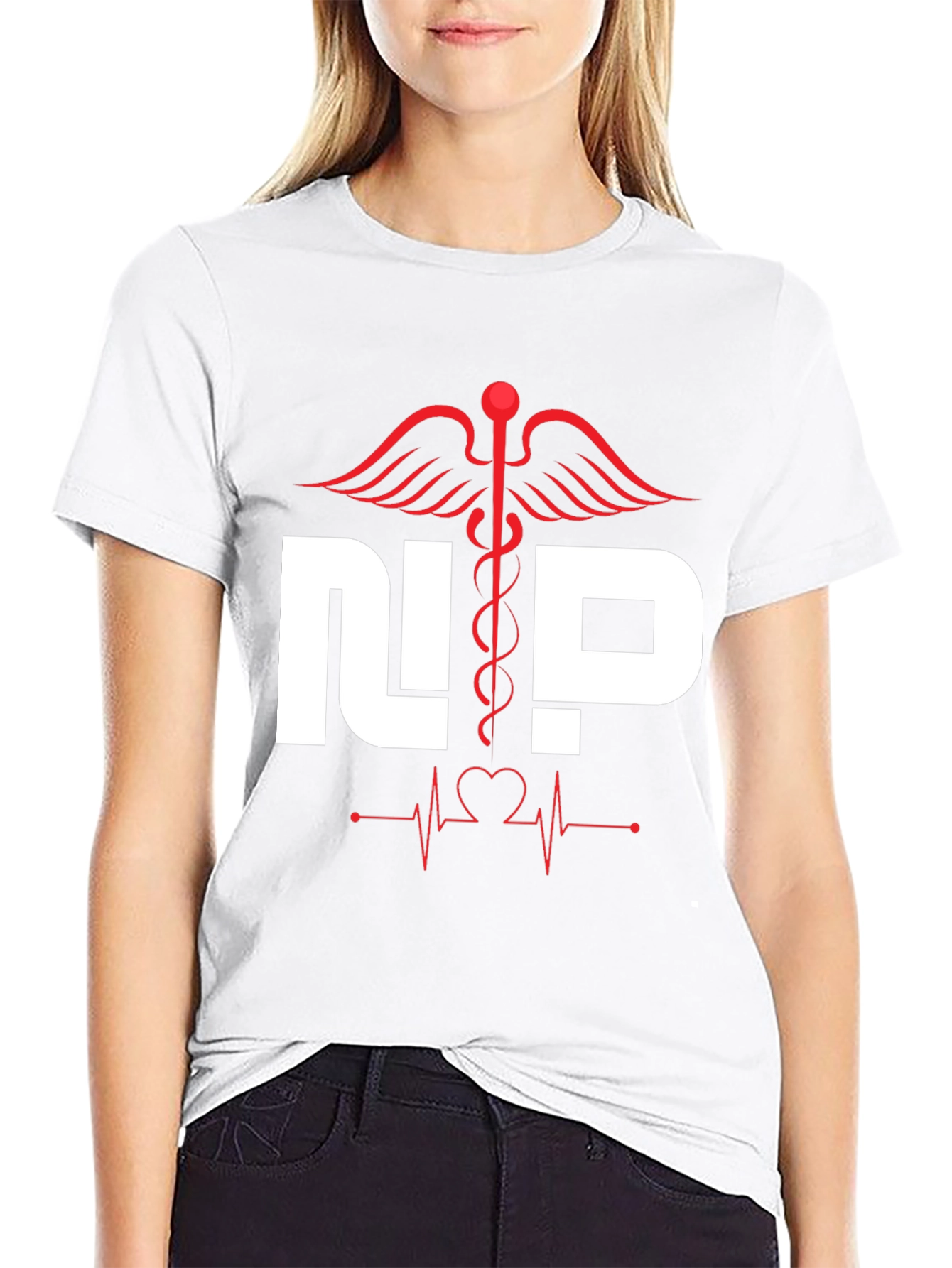 Nurse Practitioner T-Shirt - Medical Caduceus Heartbeat Design