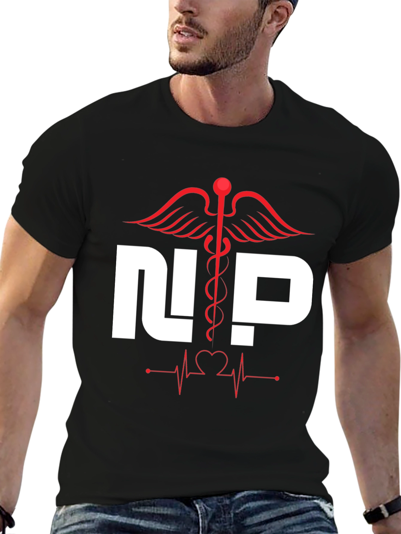 Nurse Practitioner T-Shirt - Medical Caduceus Heartbeat Design