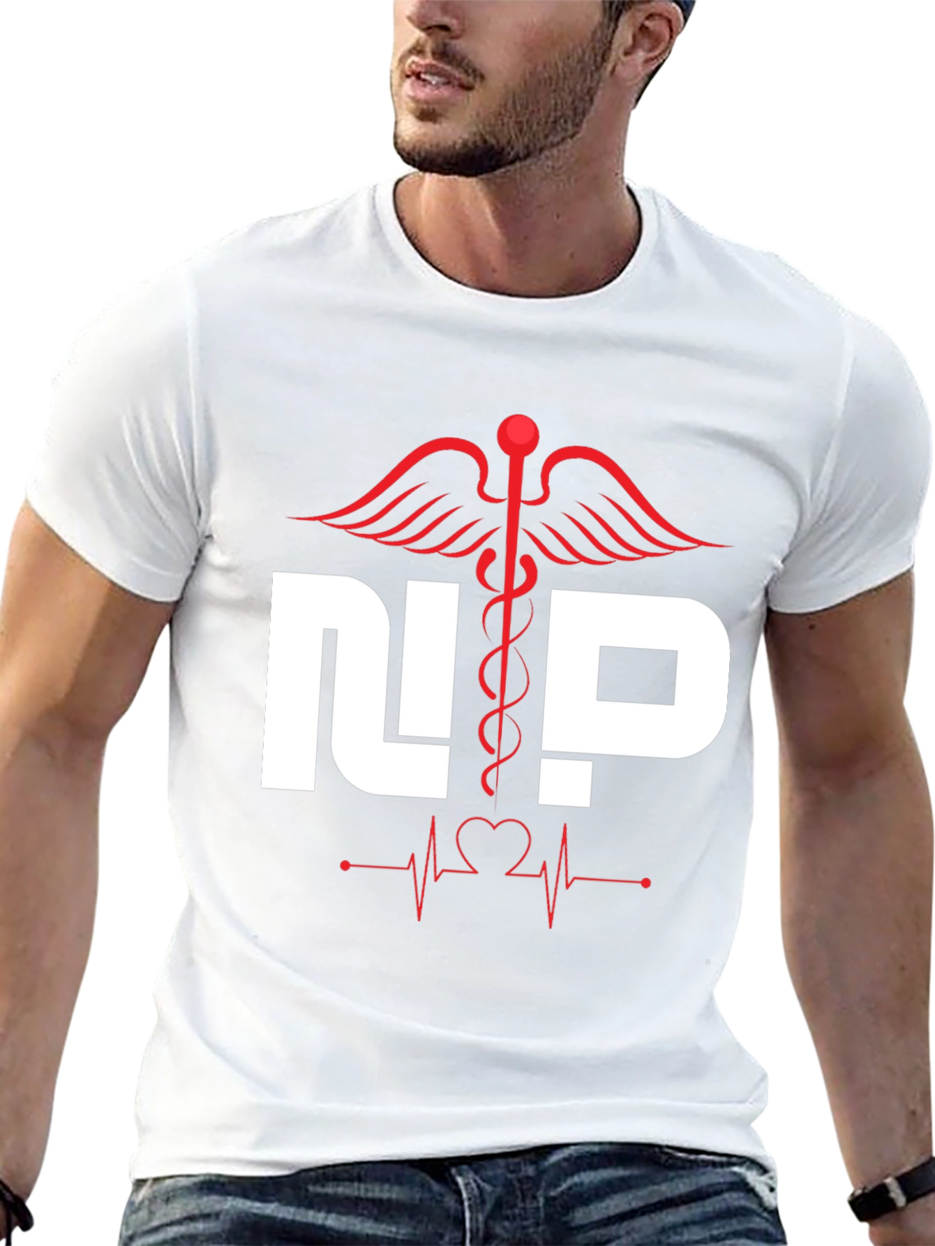 Nurse Practitioner T-Shirt - Medical Caduceus Heartbeat Design