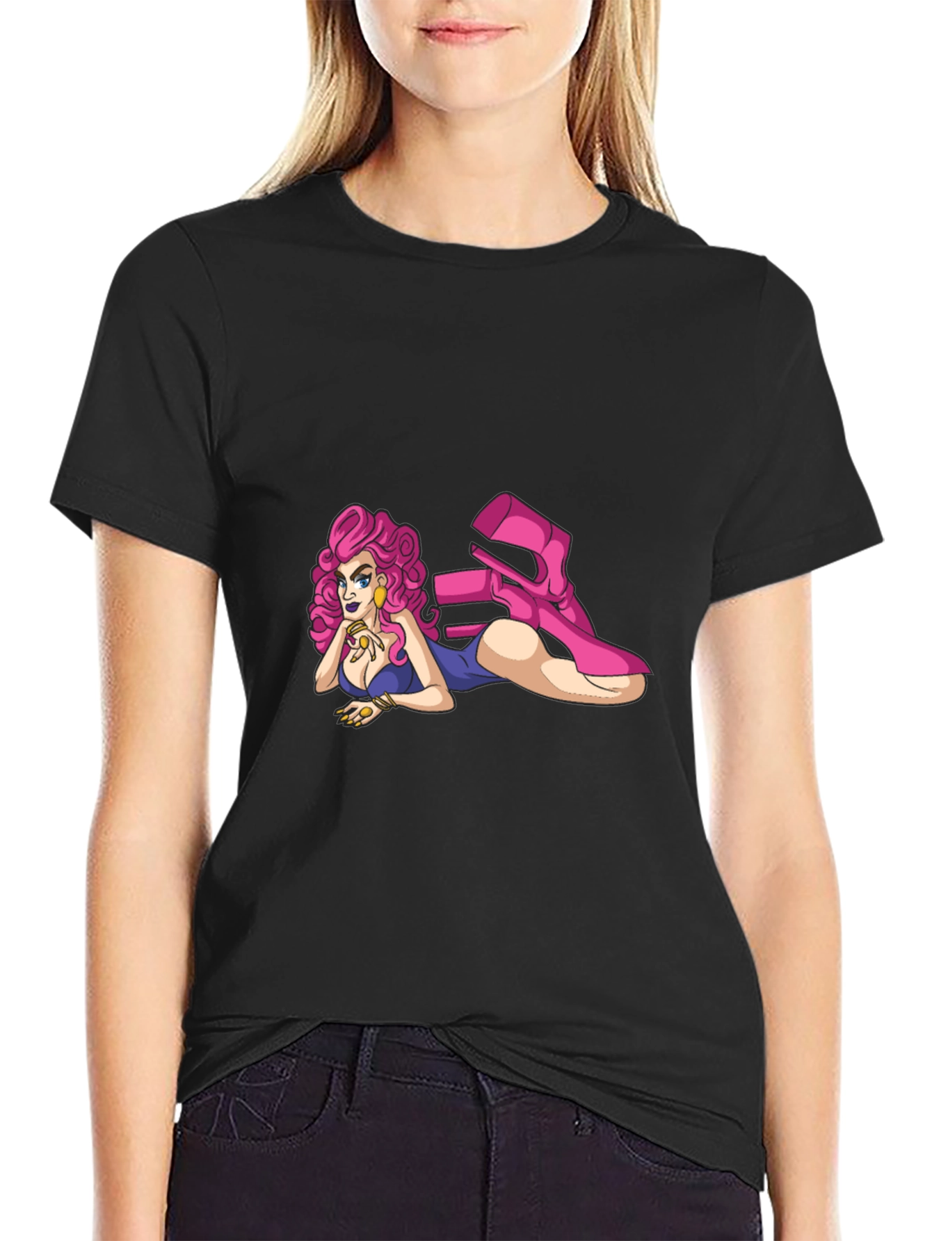 Cartoon Girl T-Shirt - Black