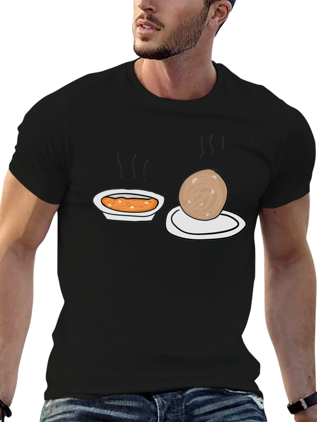 Cartoon Food T-Shirt Black Graphic Tee