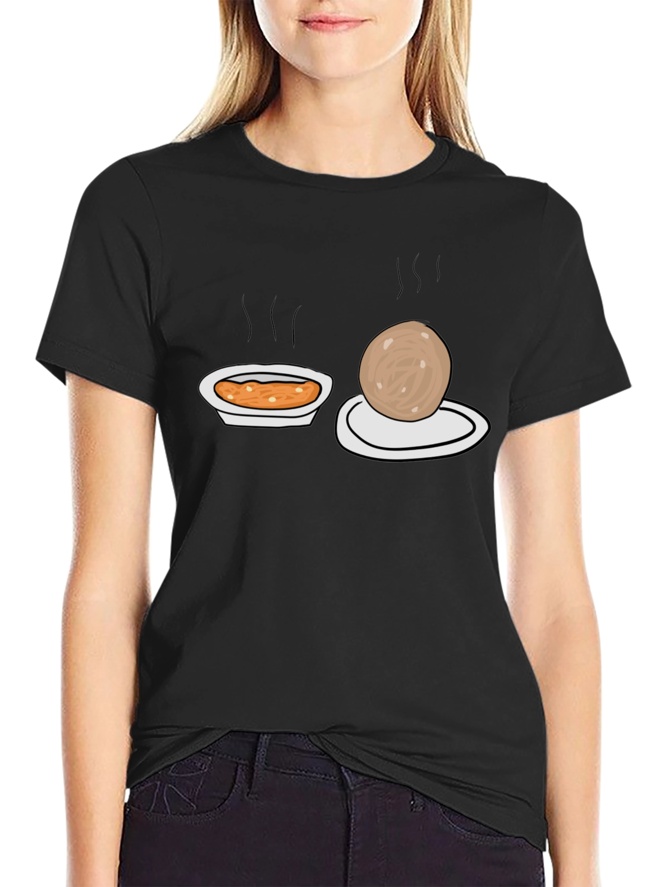 Cartoon Food T-Shirt Black Graphic Tee
