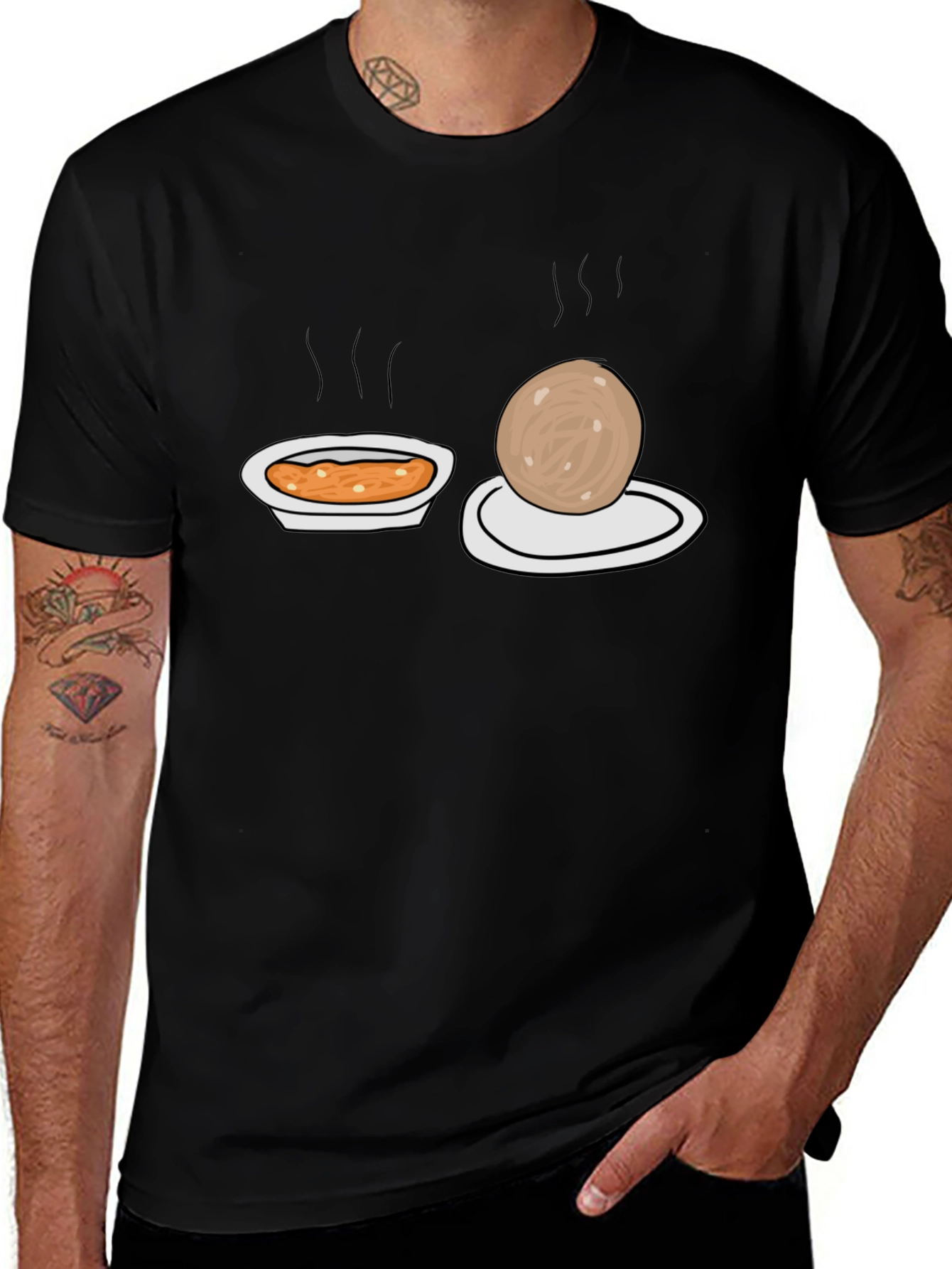 Cartoon Food T-Shirt Black Graphic Tee