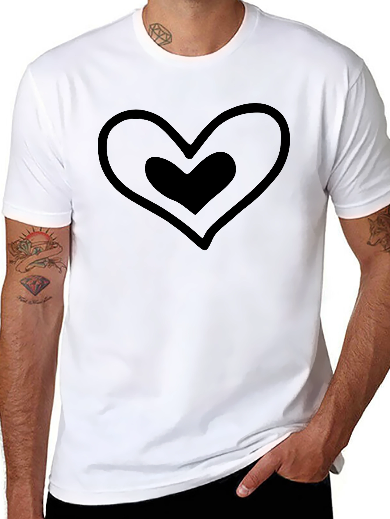 Heart Within Heart Graphic Black T-Shirt