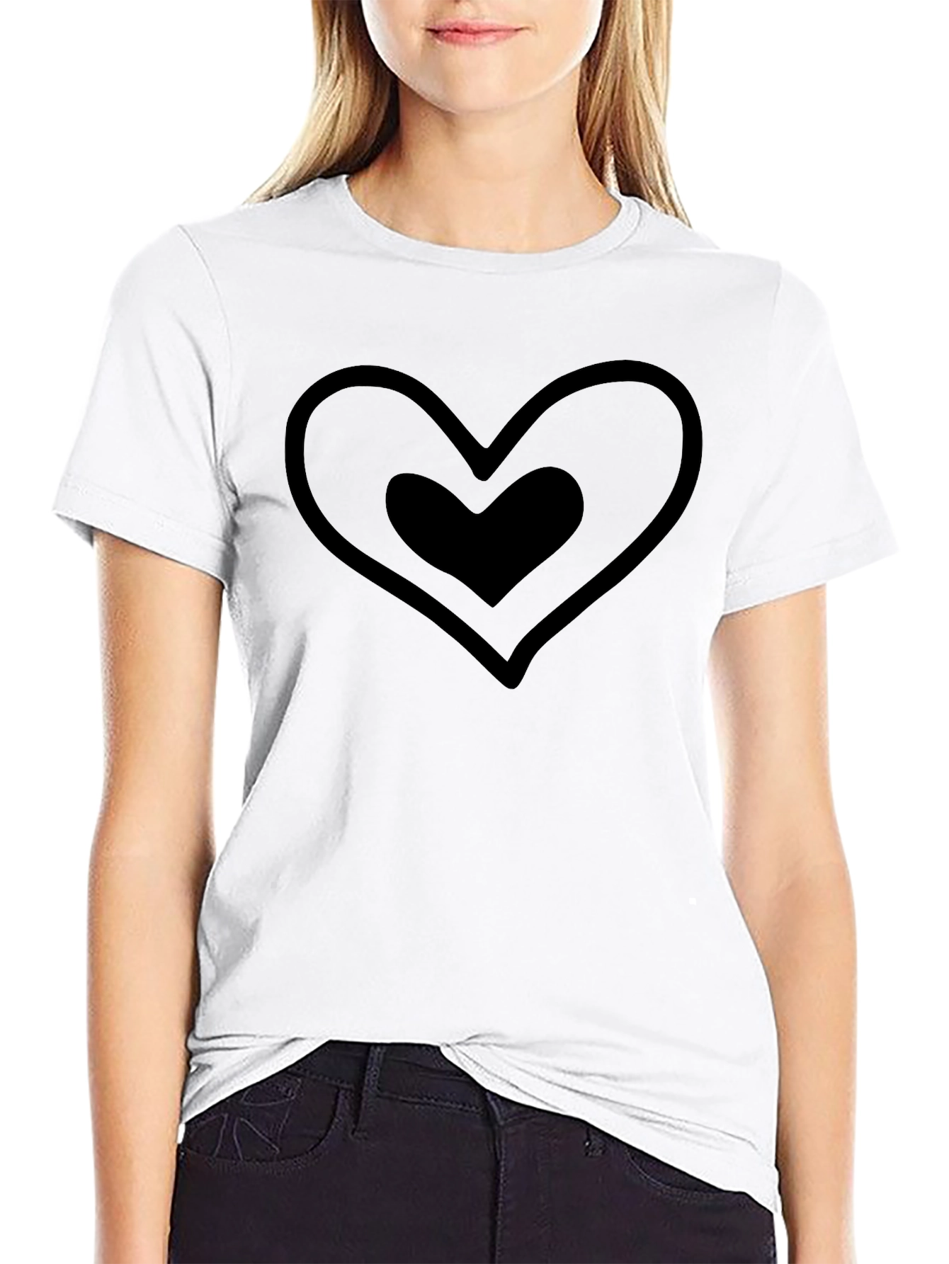 Heart Within Heart Graphic Black T-Shirt