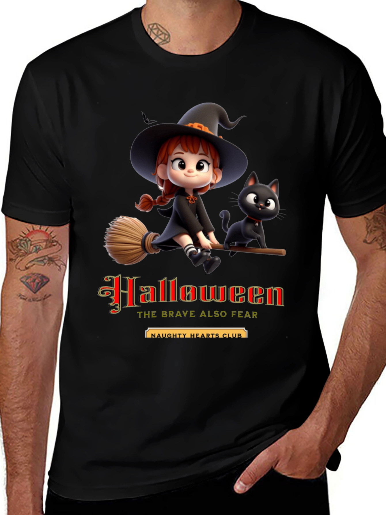 Halloween Witch & Cat Graphic Tee