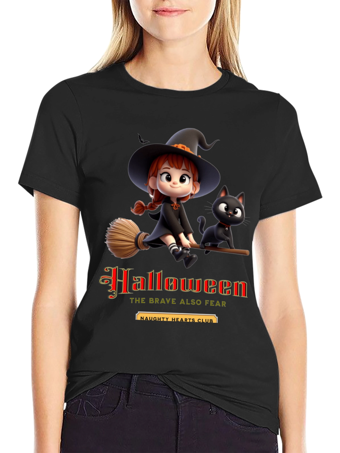 Halloween Witch & Cat Graphic Tee