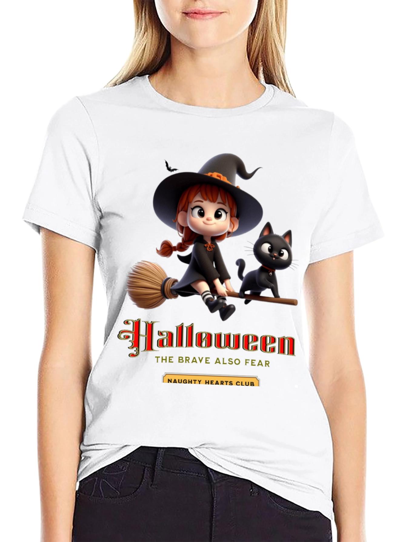 Halloween Witch & Cat Graphic Tee