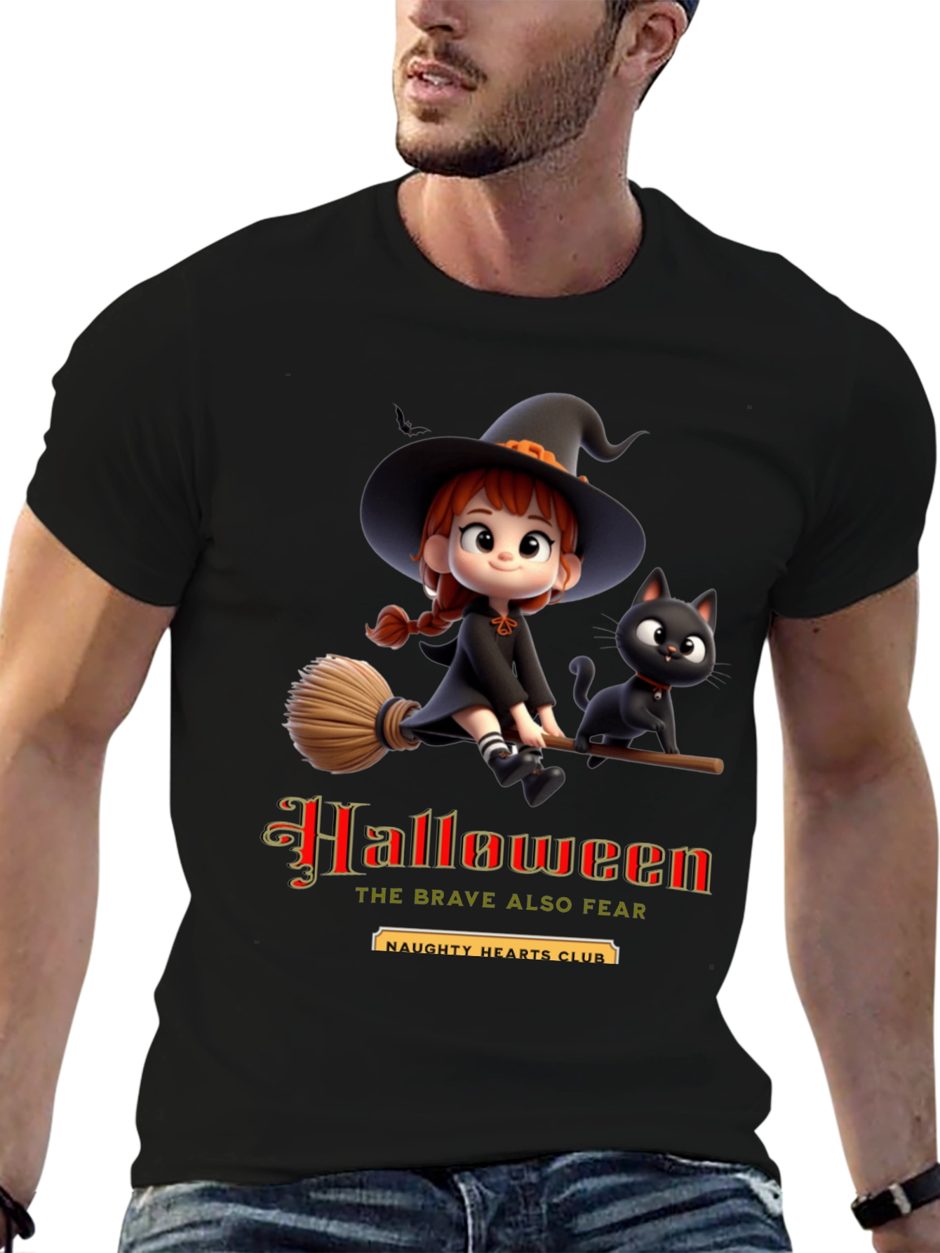 Halloween Witch & Cat Graphic Tee