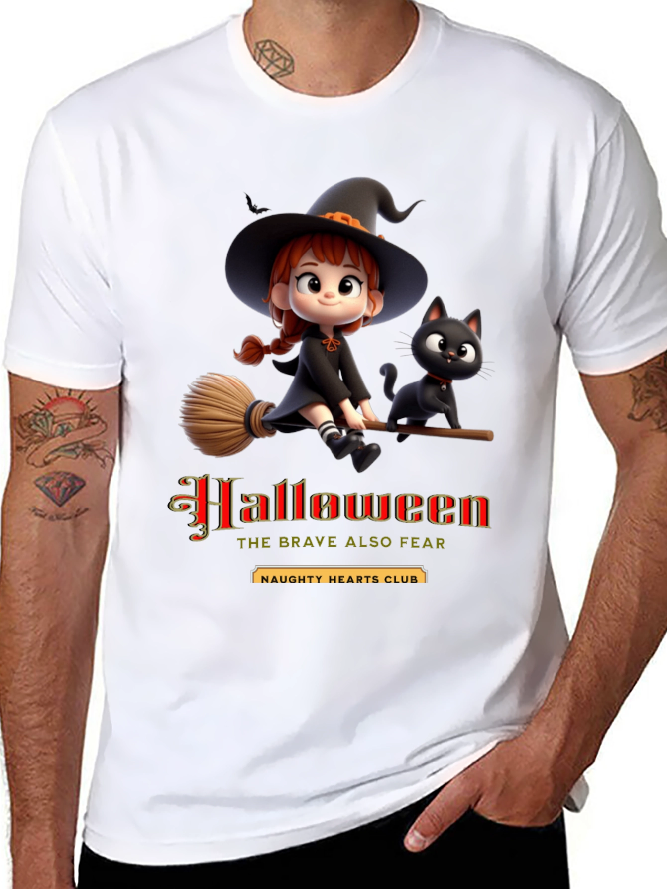 Halloween Witch & Cat Graphic Tee