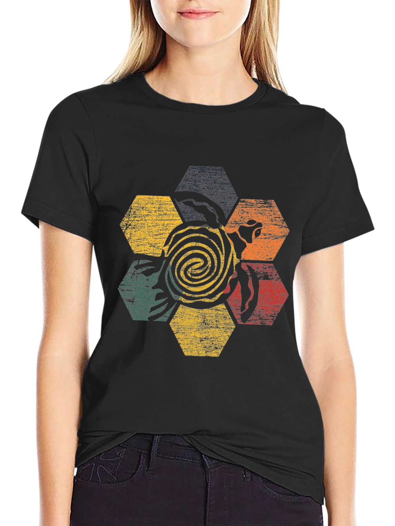 Retro Turtle Hexagon Graphic T-Shirt