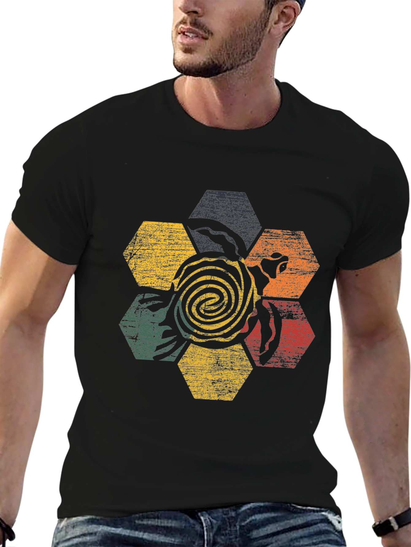 Retro Turtle Hexagon Graphic T-Shirt