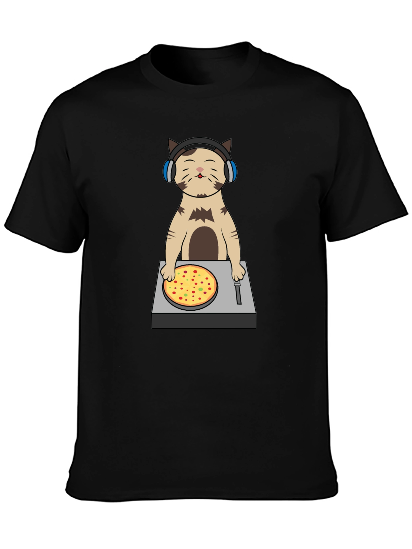 DJ Cat Pizza Turntable Graphic T-Shirt