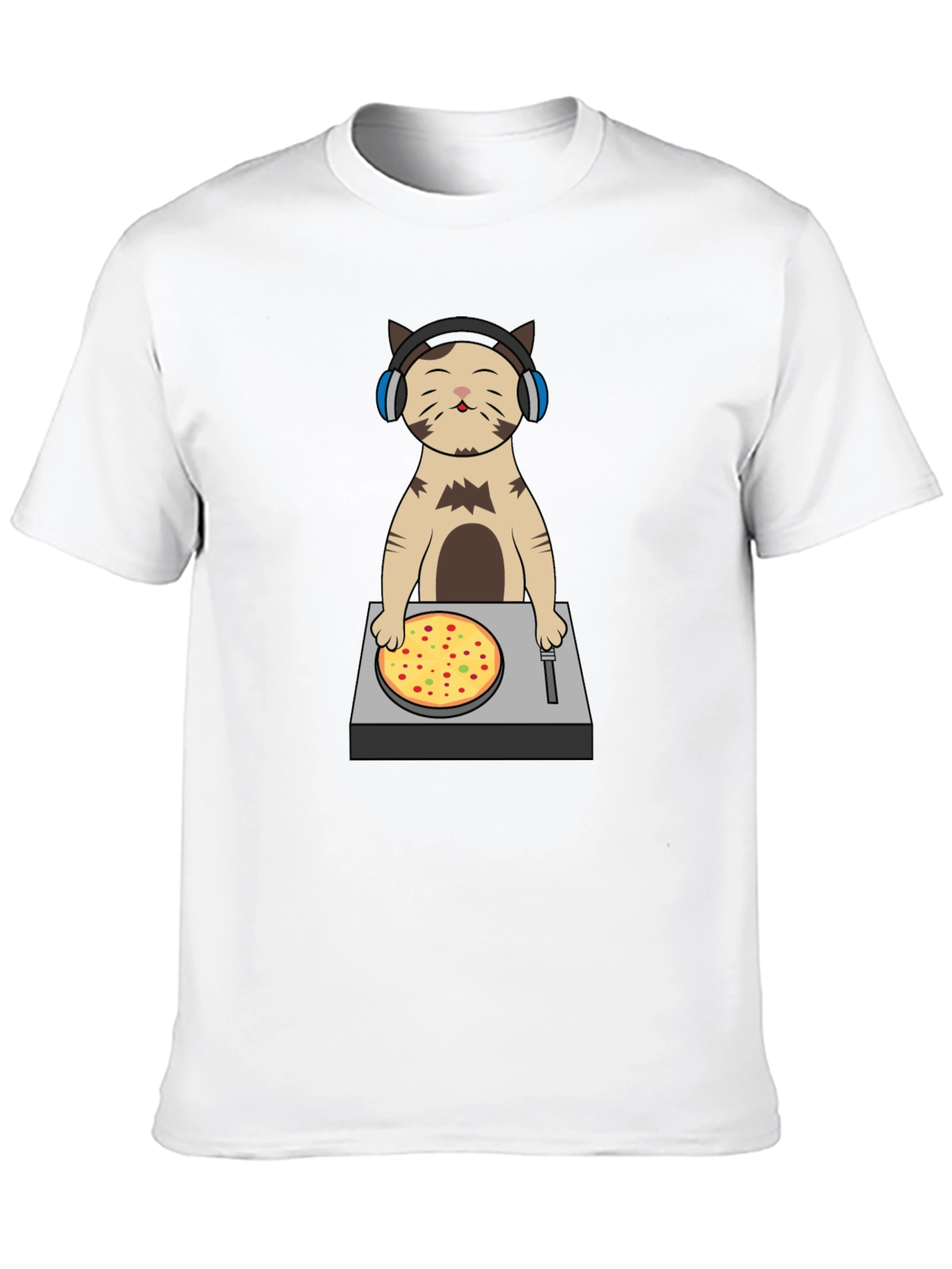 DJ Cat Pizza Turntable Graphic T-Shirt