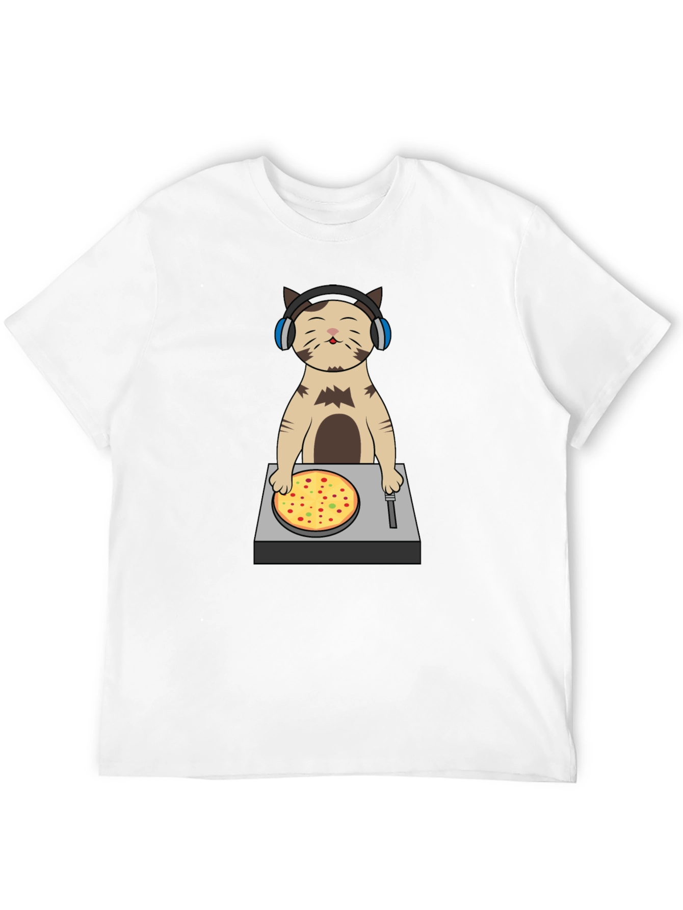 DJ Cat Pizza Turntable Graphic T-Shirt