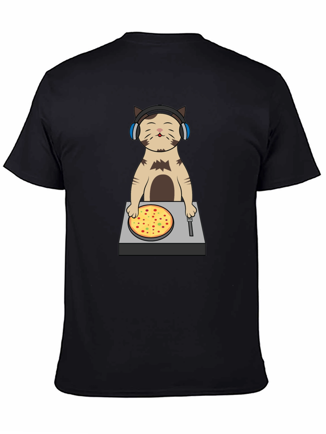 DJ Cat Pizza Turntable Graphic T-Shirt