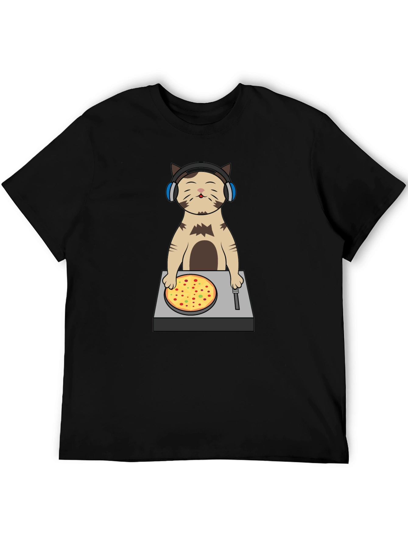 DJ Cat Pizza Turntable Graphic T-Shirt