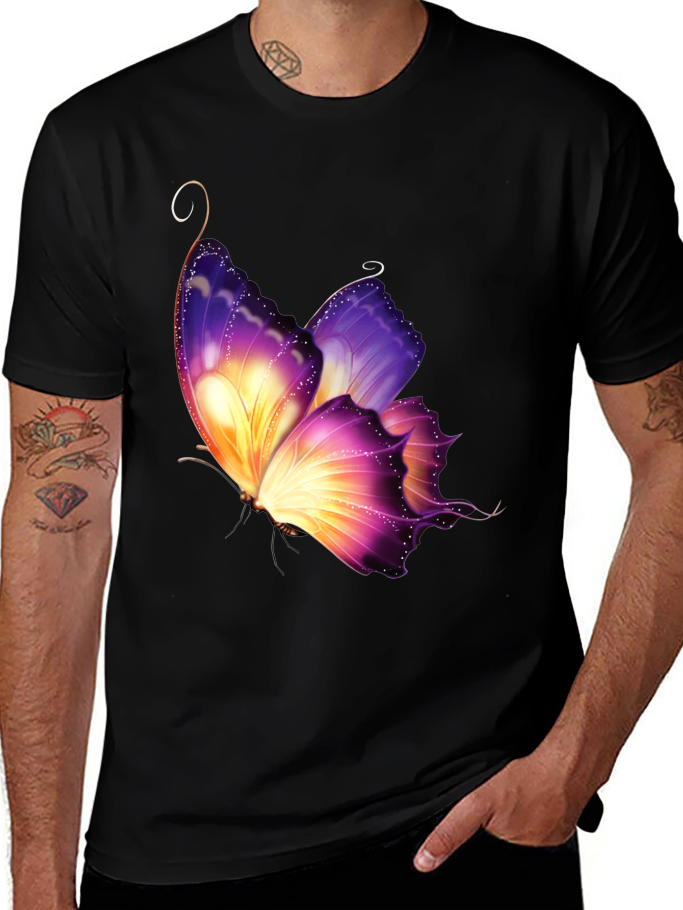 Butterfly Graphic Tee - Stylish Mens Black T-Shirt
