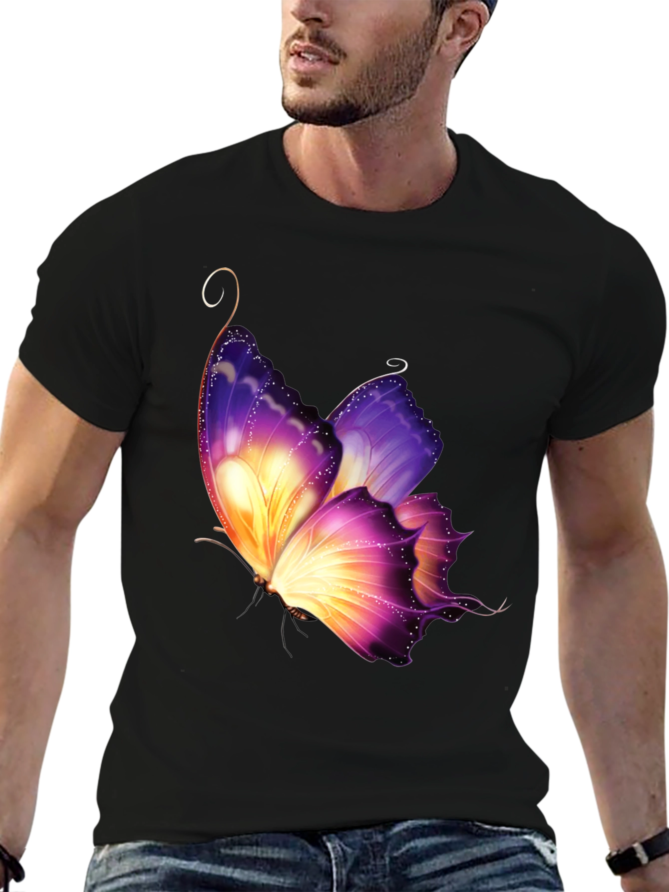 Butterfly Graphic Tee - Stylish Mens Black T-Shirt