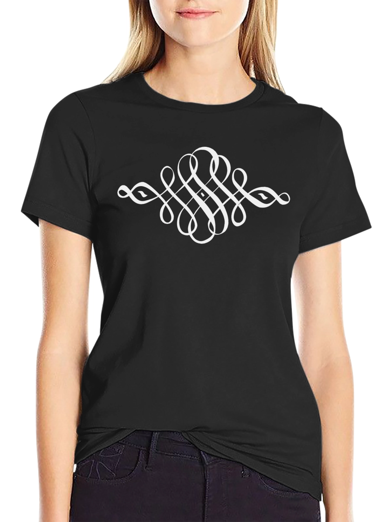 Elegant Swirl Graphic T-Shirt - Classic Black Cotton Tee