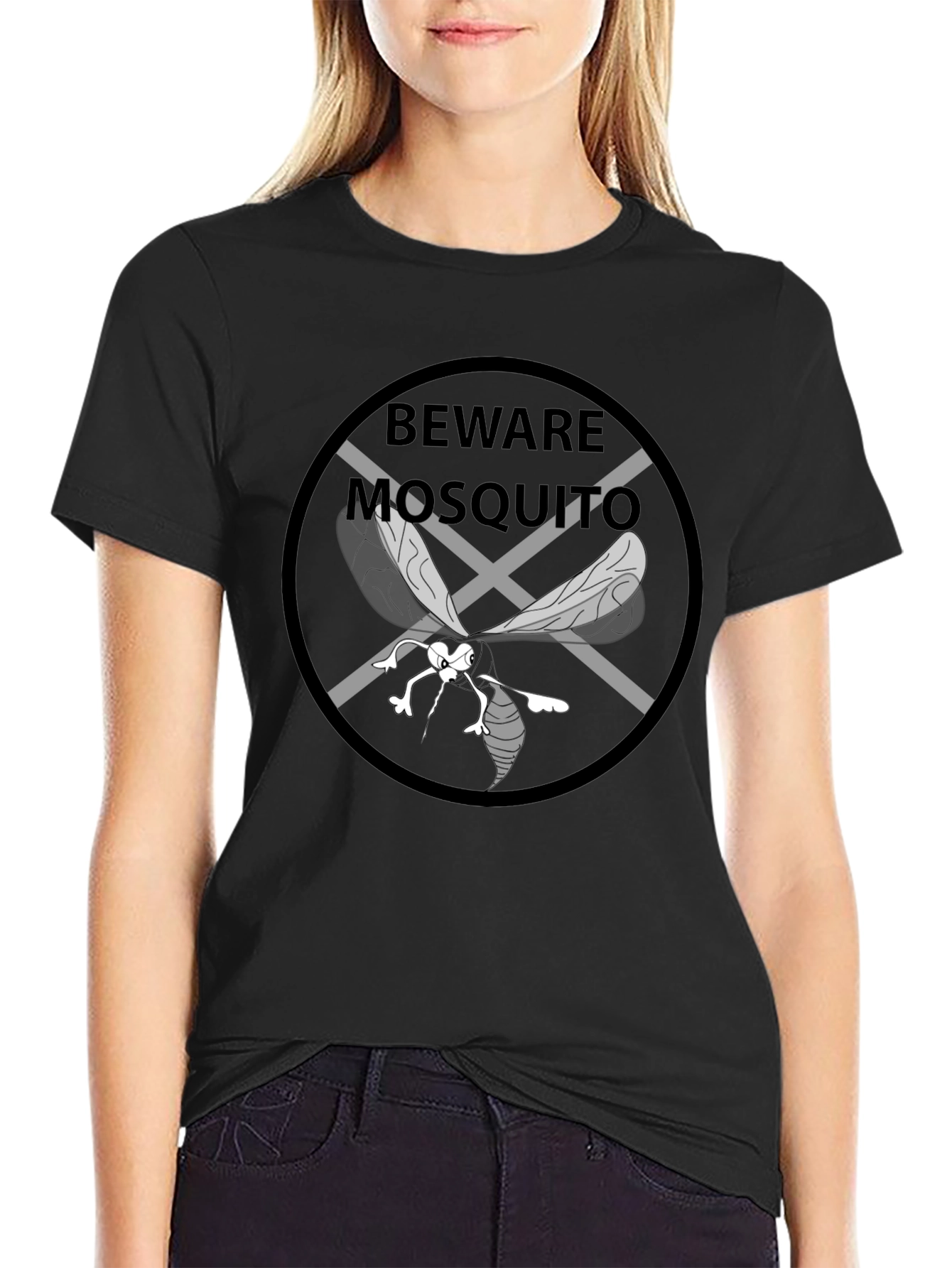Beware Mosquito Graphic Tee - Black Cotton T-Shirt