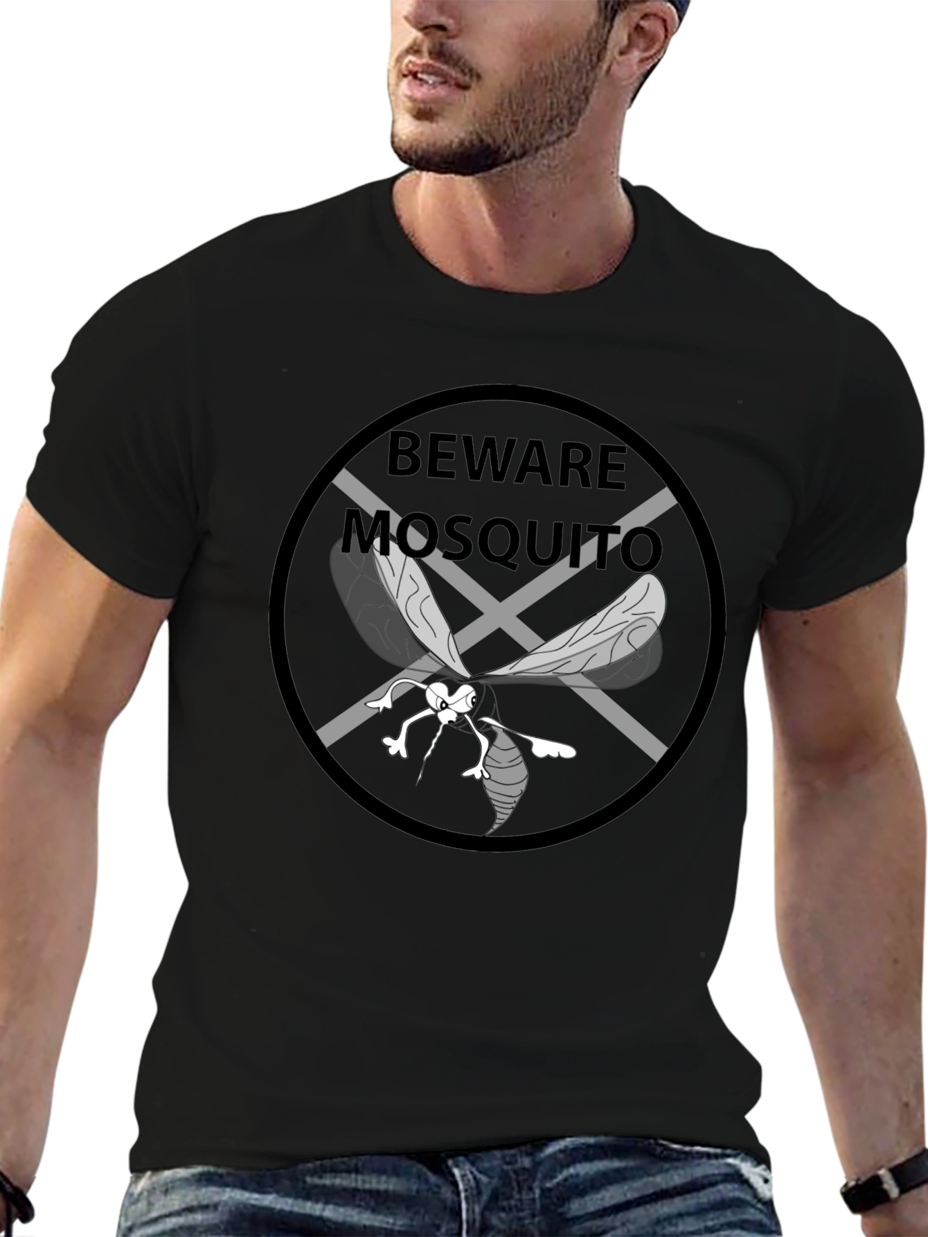 Beware Mosquito Graphic Tee - Black Cotton T-Shirt