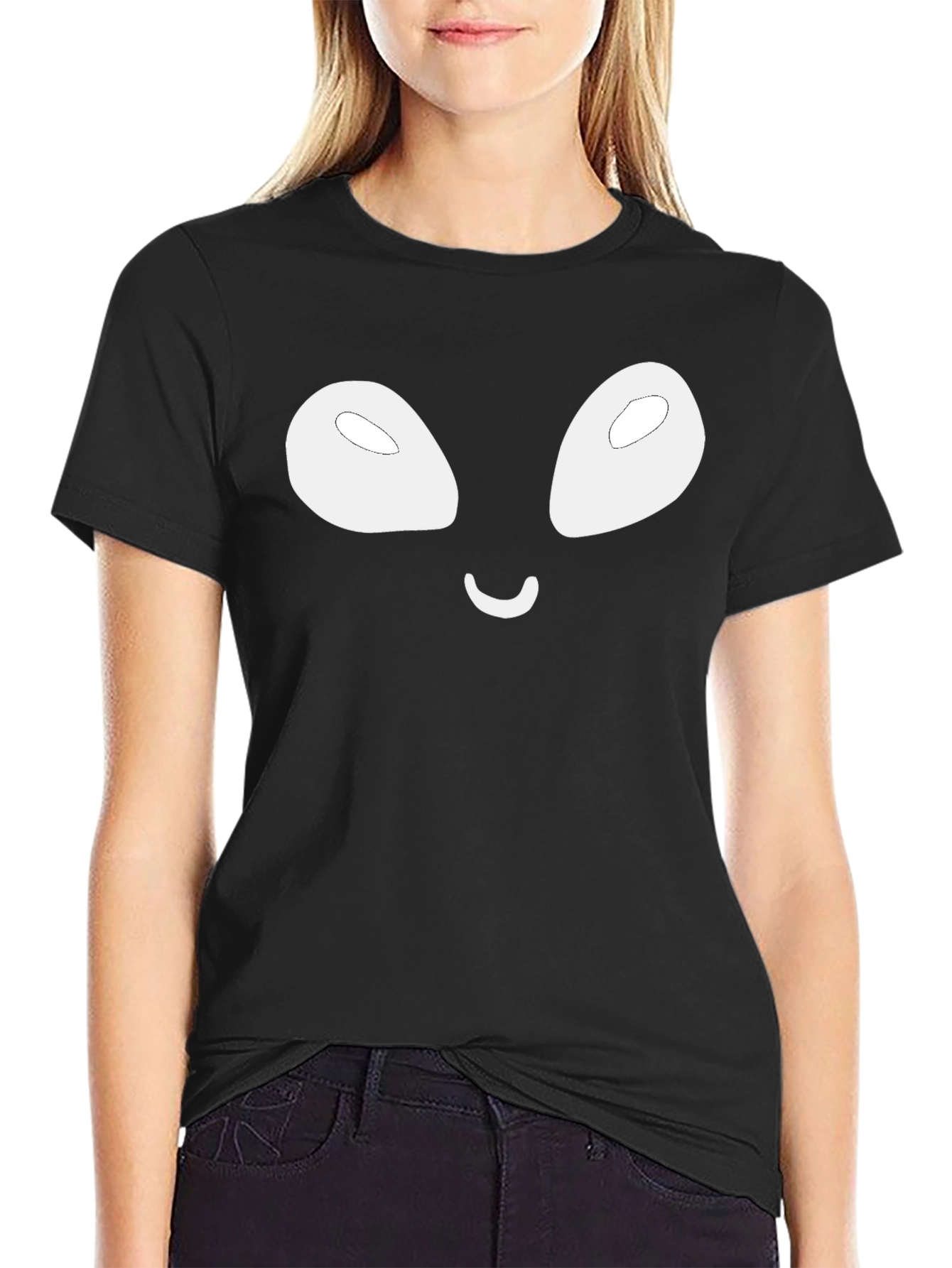 Alien Face Graphic Tee - Casual Black T-Shirt