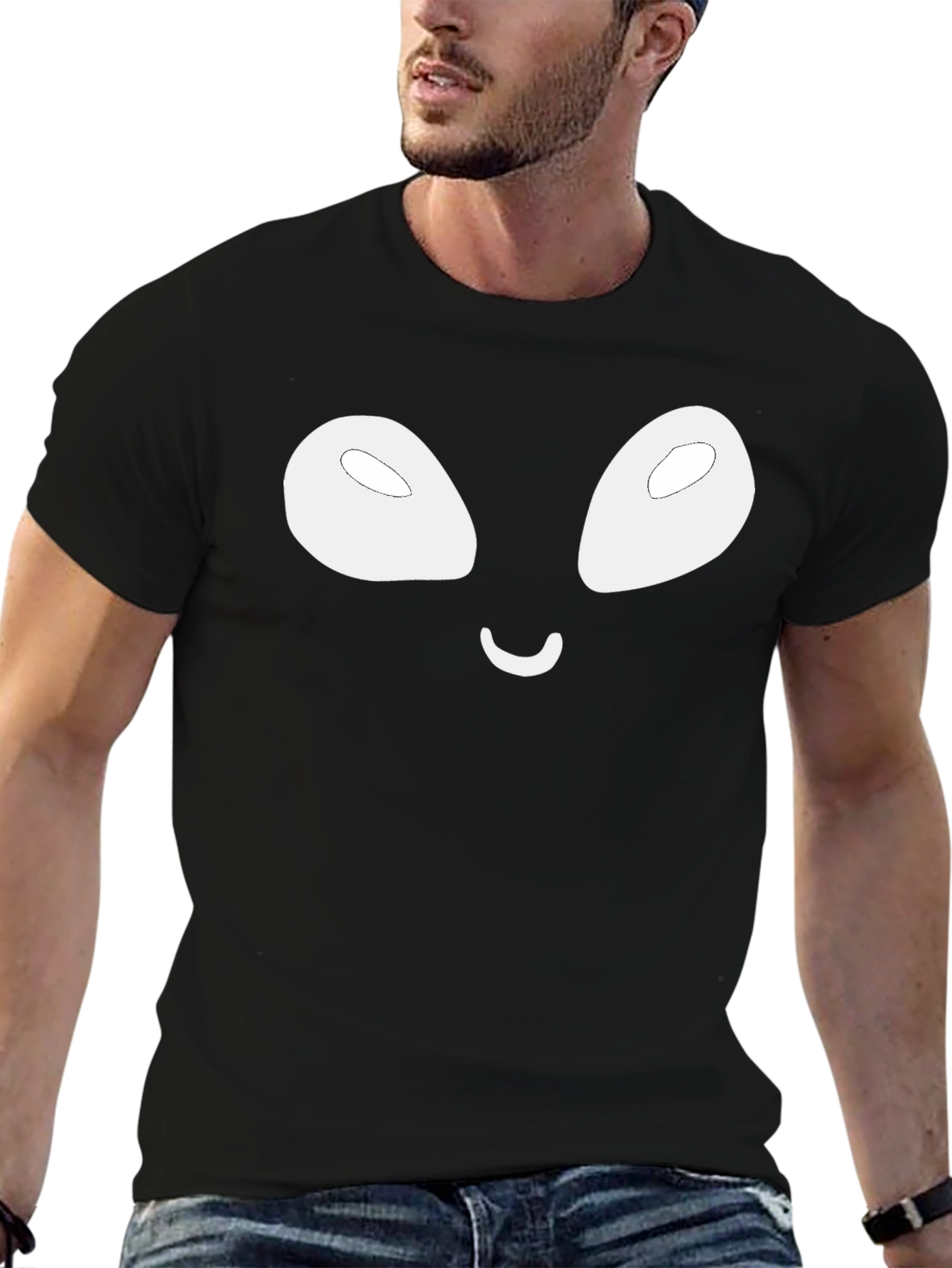 Alien Face Graphic Tee - Casual Black T-Shirt