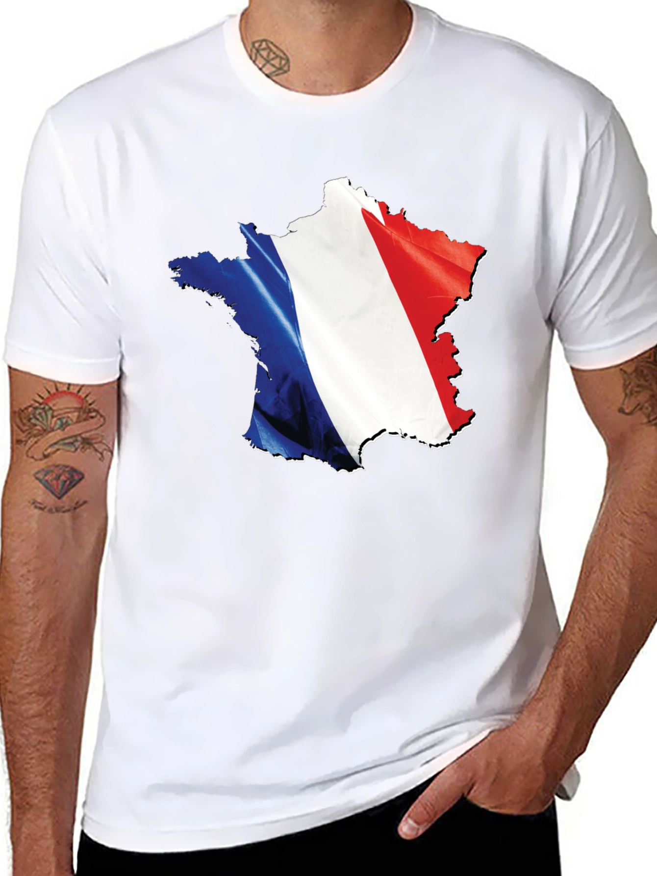 France Flag T-Shirt - Black Crew Neck Graphic Tee