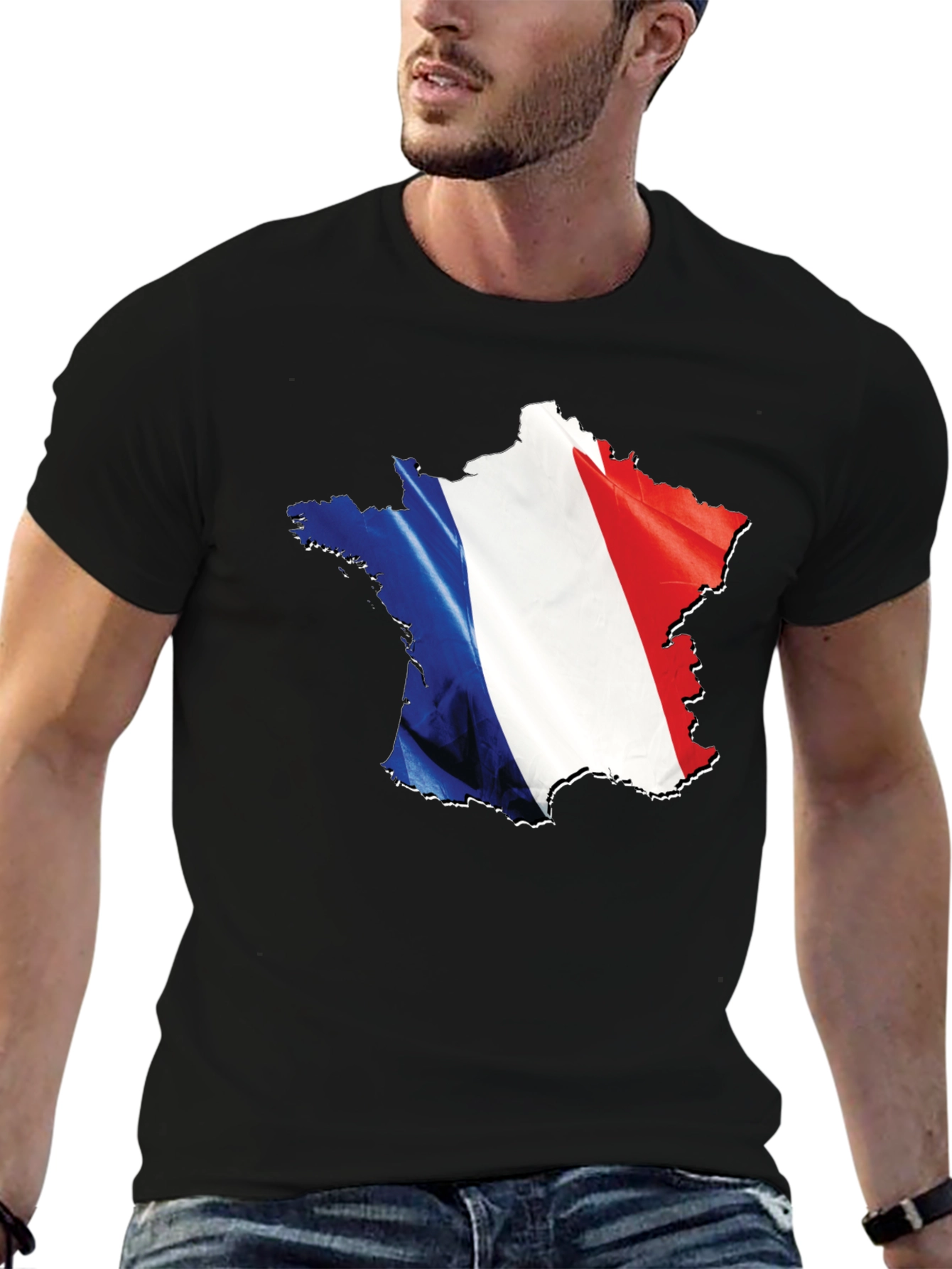 France Flag T-Shirt - Black Crew Neck Graphic Tee