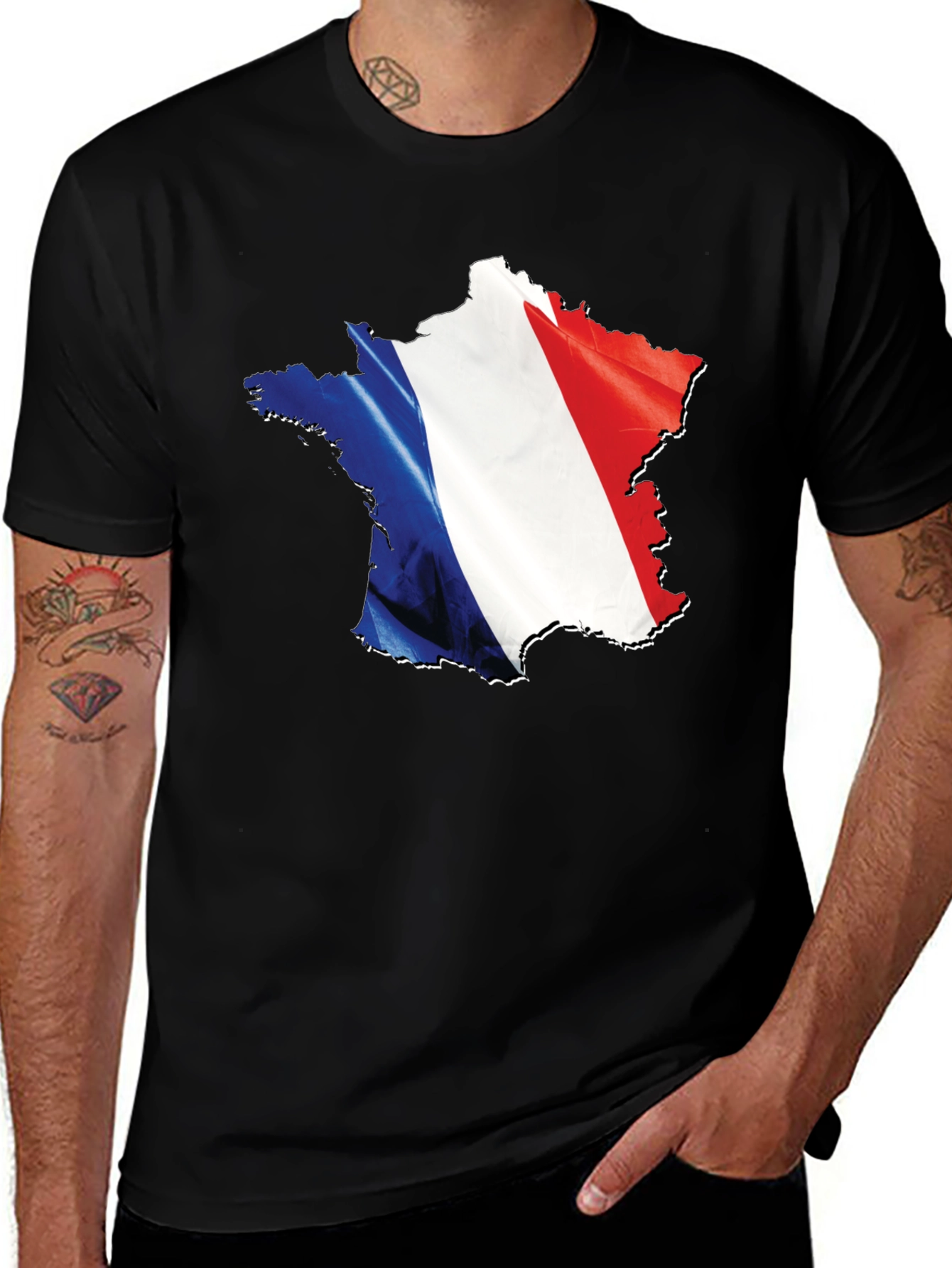 France Flag T-Shirt - Black Crew Neck Graphic Tee
