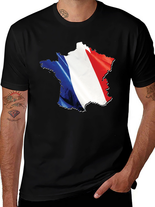 France Flag T-Shirt - Black Crew Neck Graphic Tee
