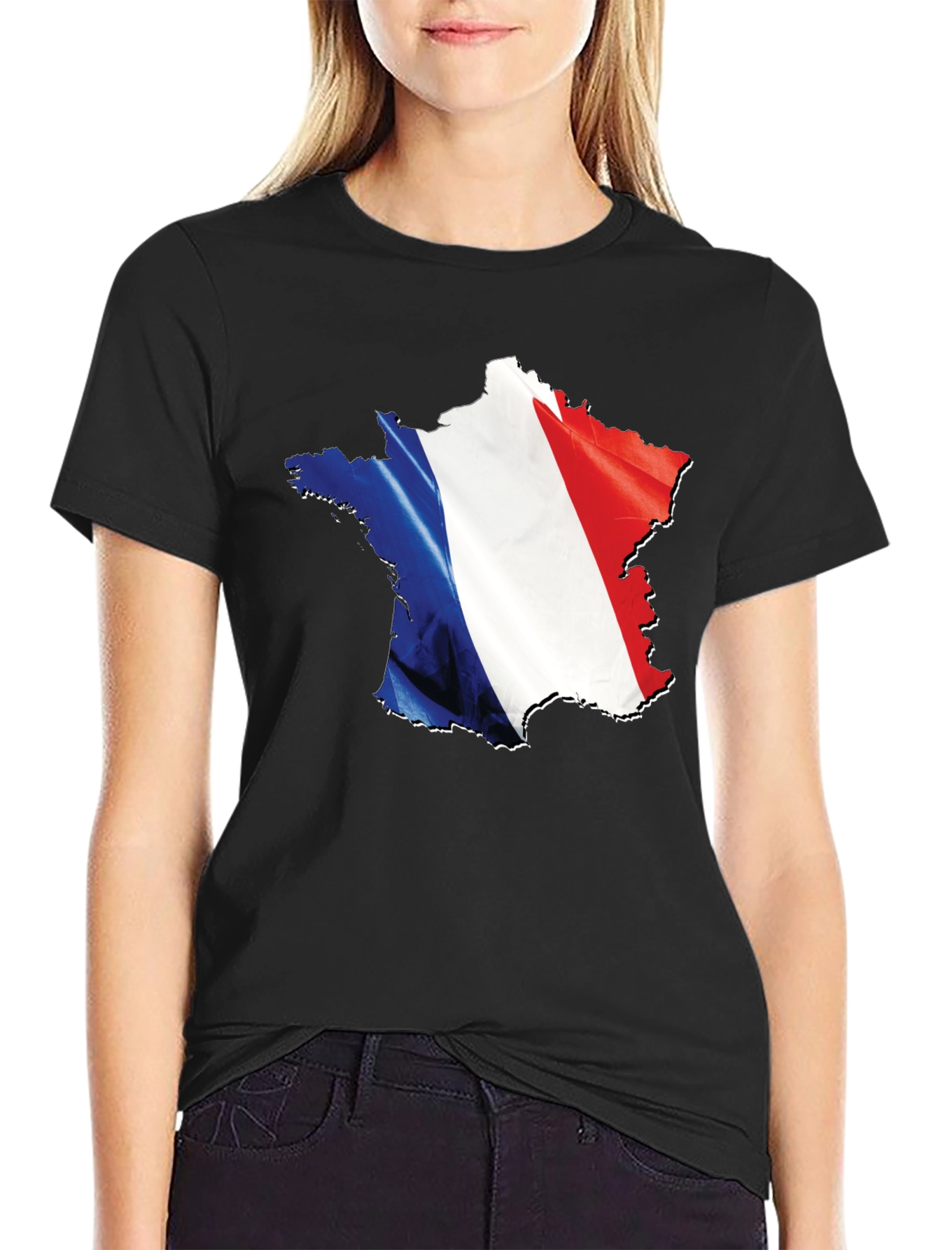 France Flag T-Shirt - Black Crew Neck Graphic Tee