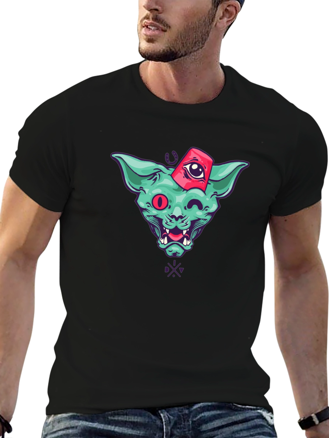 Mystic Cat Graphic T-Shirt - Black Cotton Tee