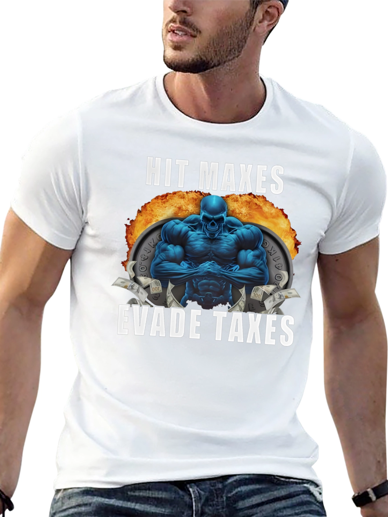 Hit Maxes Evade Taxes T-Shirt - Gym Bro Style