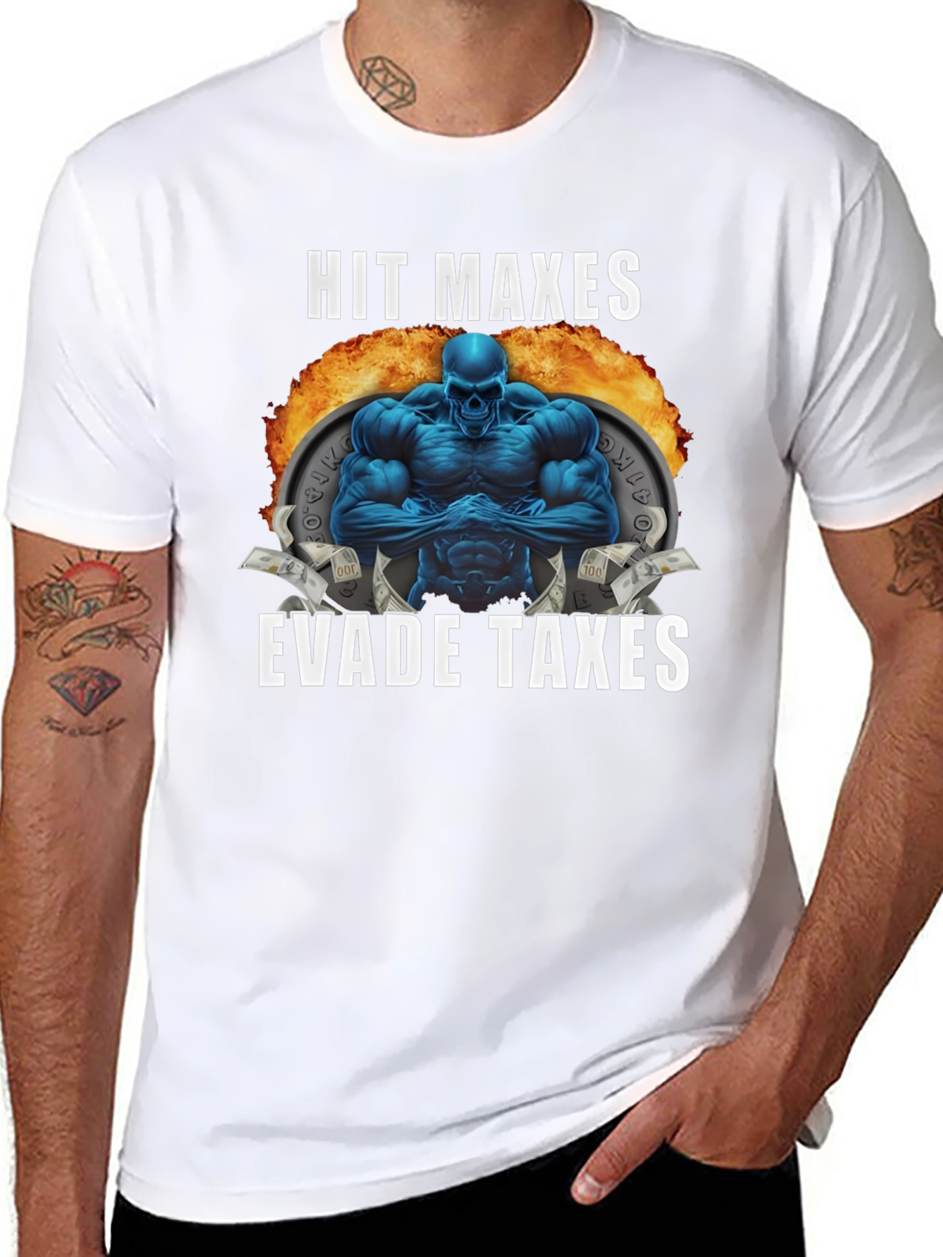 Hit Maxes Evade Taxes T-Shirt - Gym Bro Style