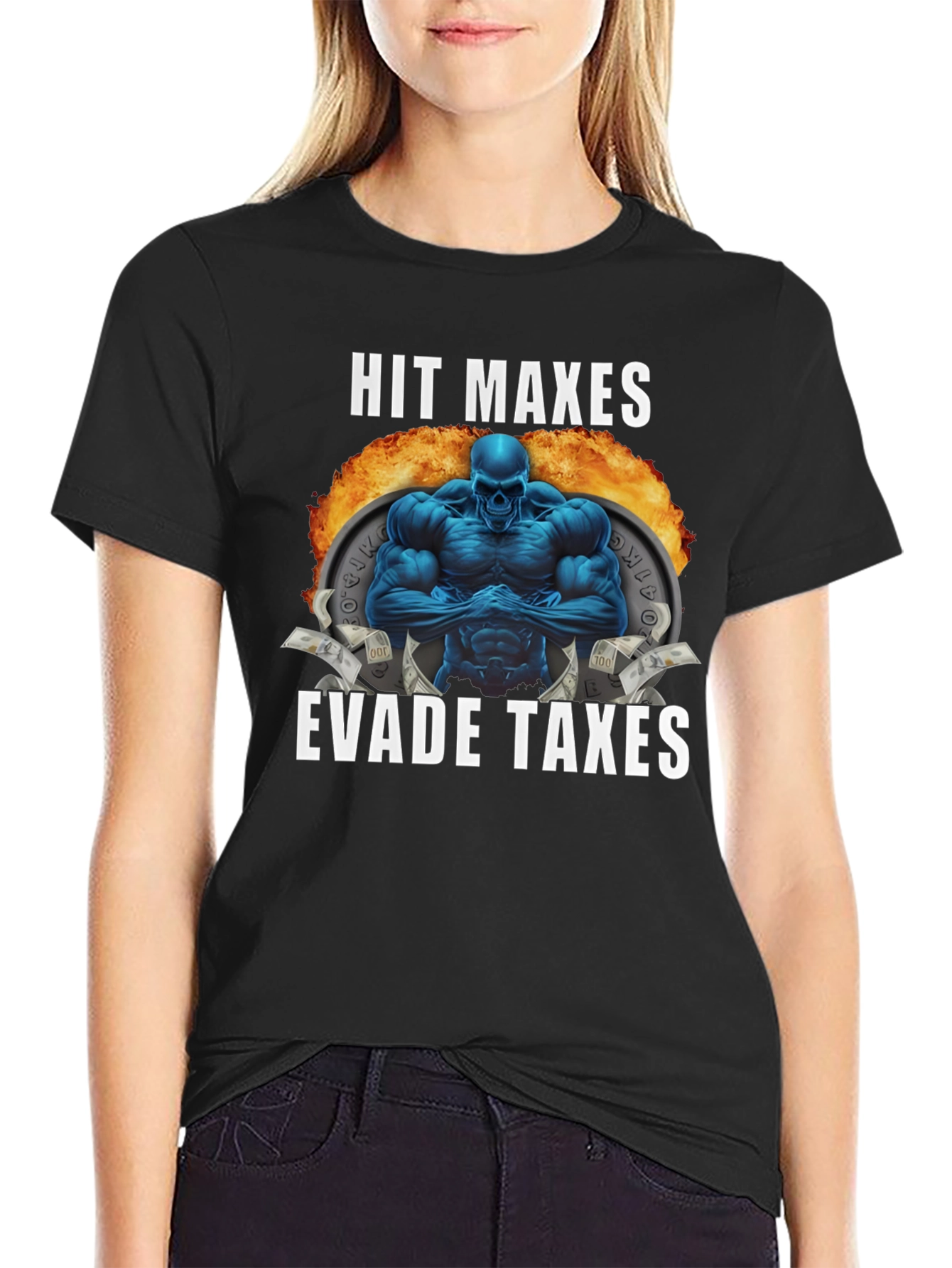 Hit Maxes Evade Taxes T-Shirt - Gym Bro Style