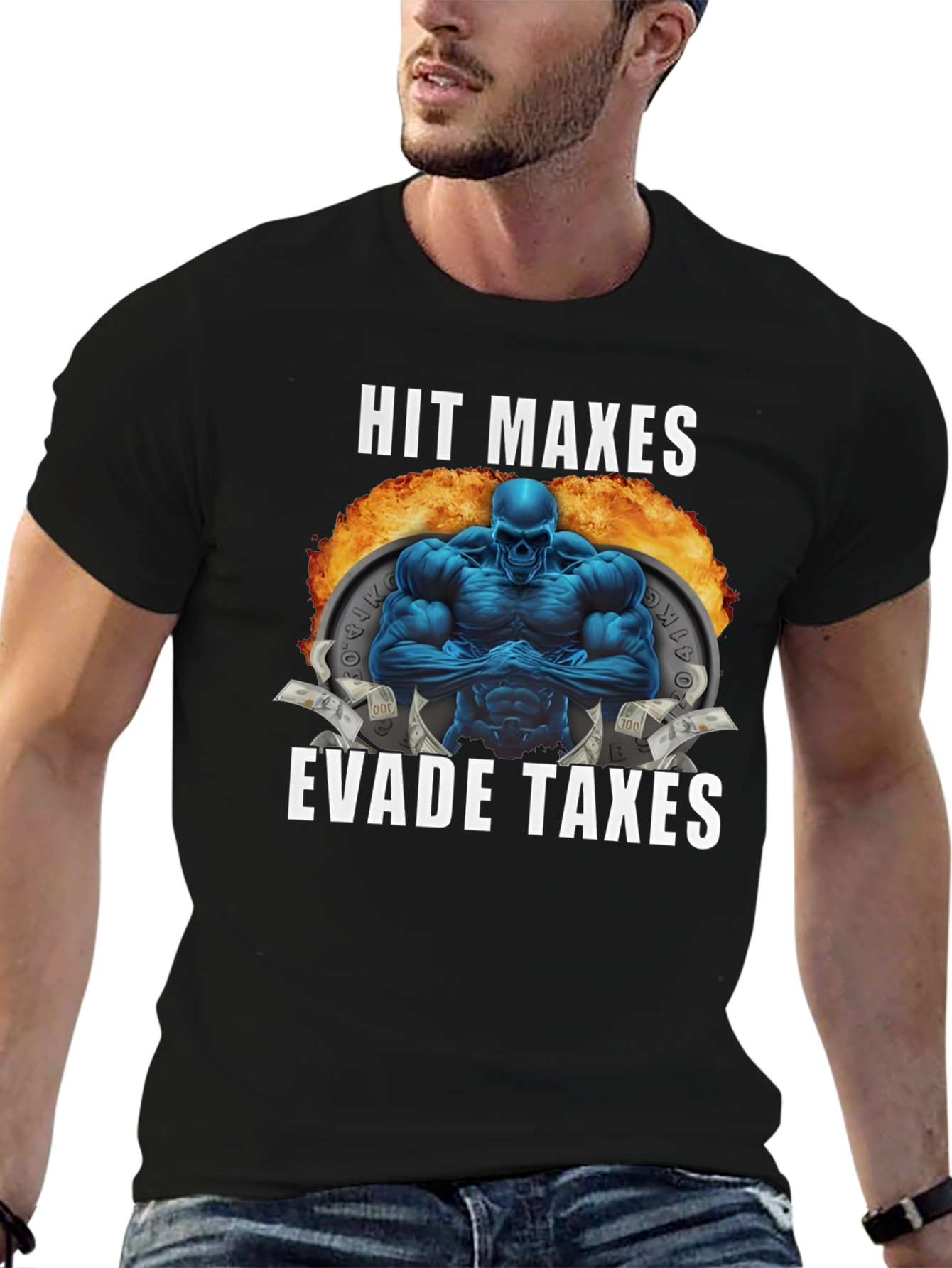 Hit Maxes Evade Taxes T-Shirt - Gym Bro Style